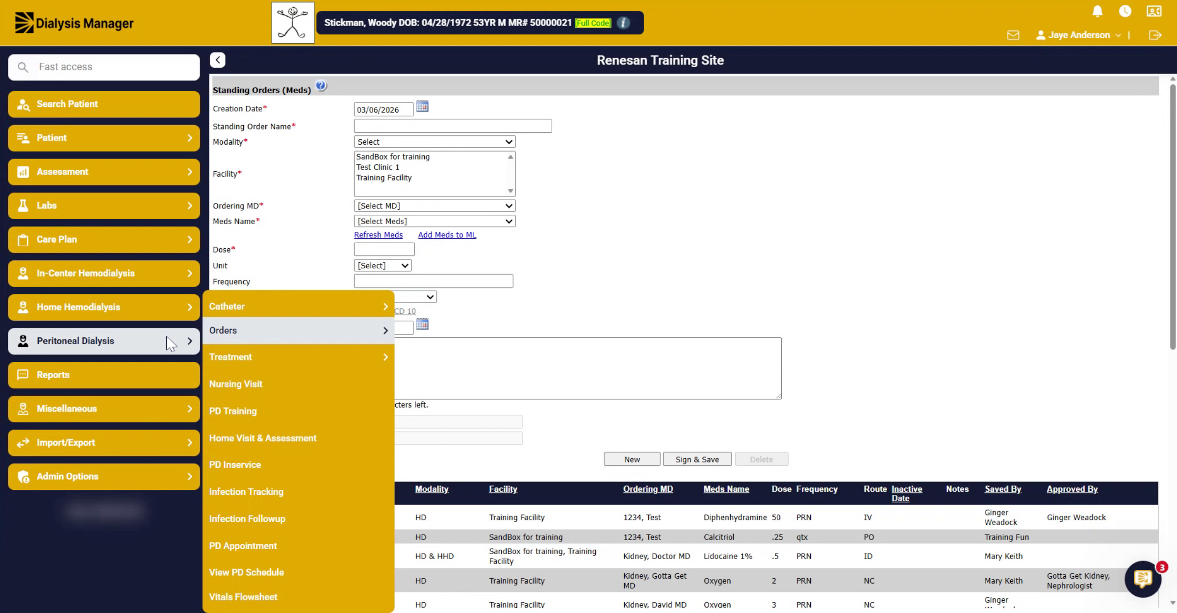 Access Orders Menus