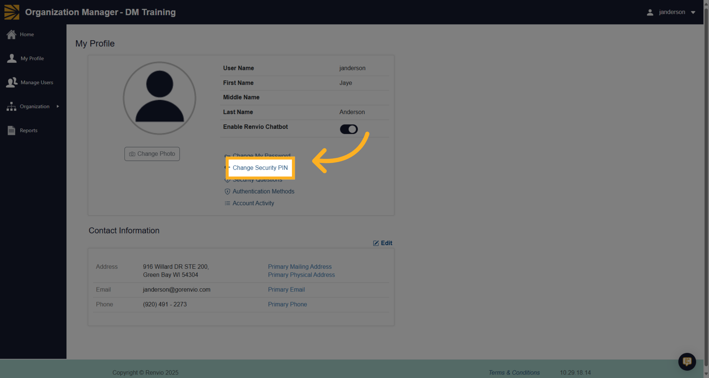 Click 'Change Security PIN'