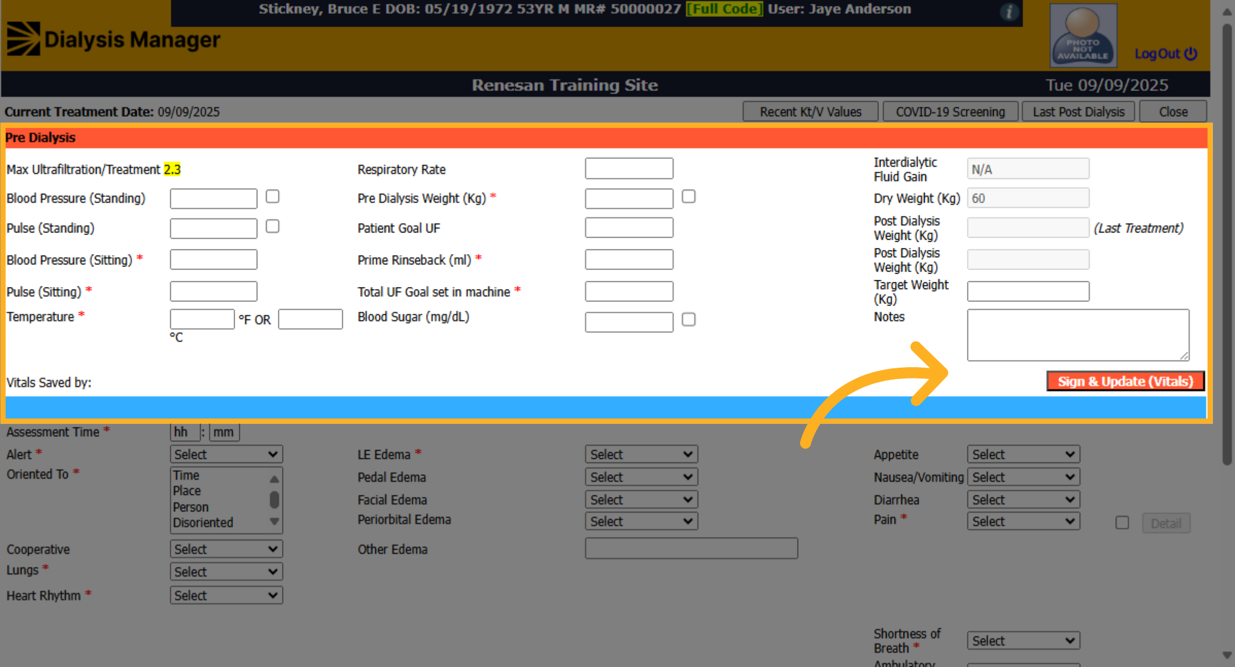 Click 'Pre Dialysis'