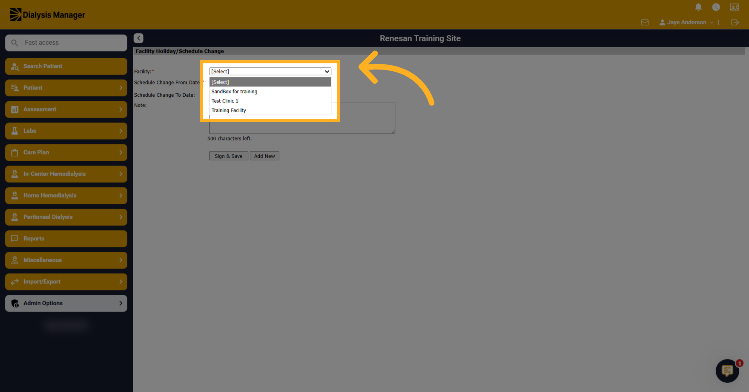 Choose Facility From List