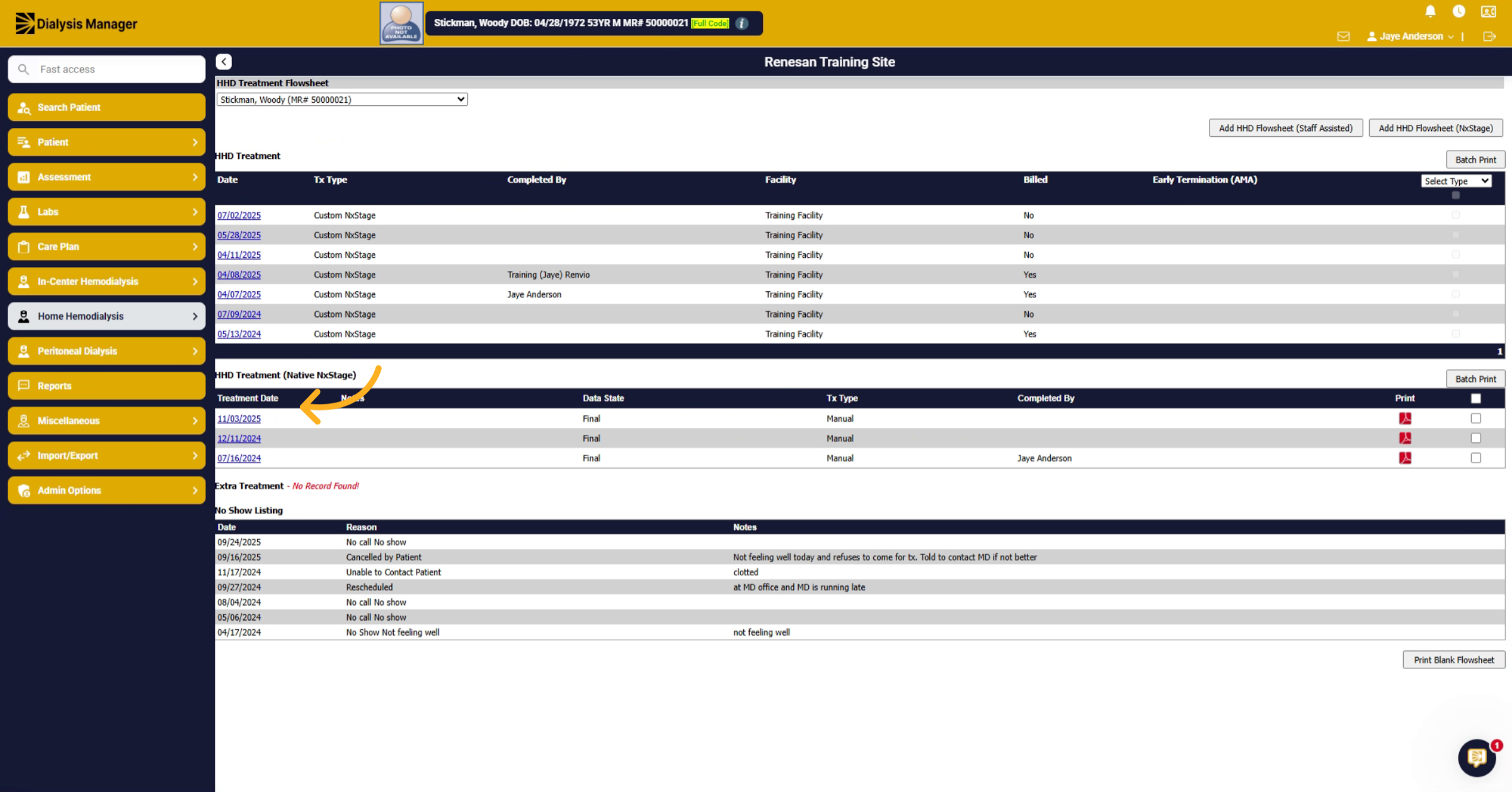 Select Treatment Date from Interface