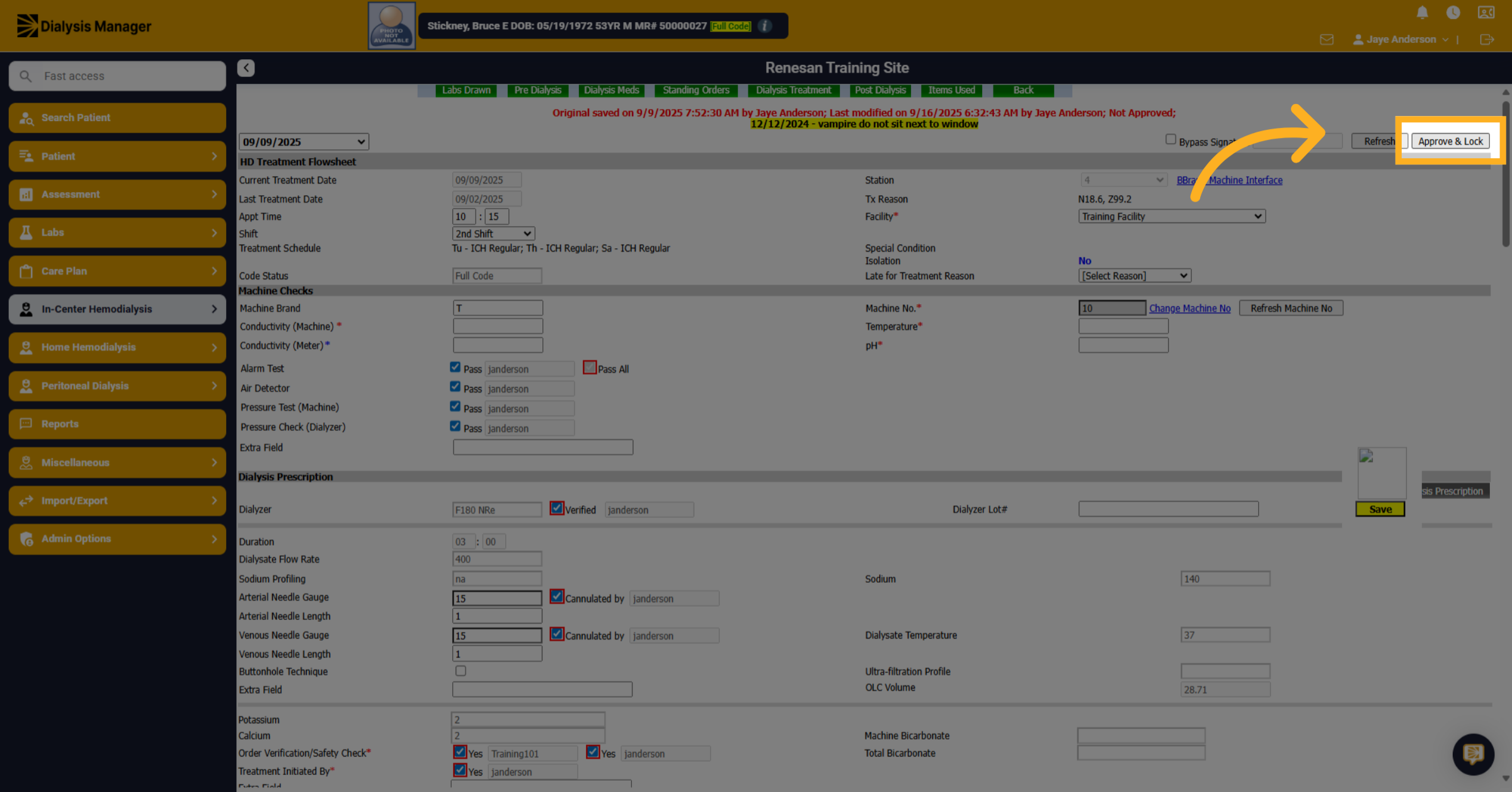 Approve and Lock Flow Sheet