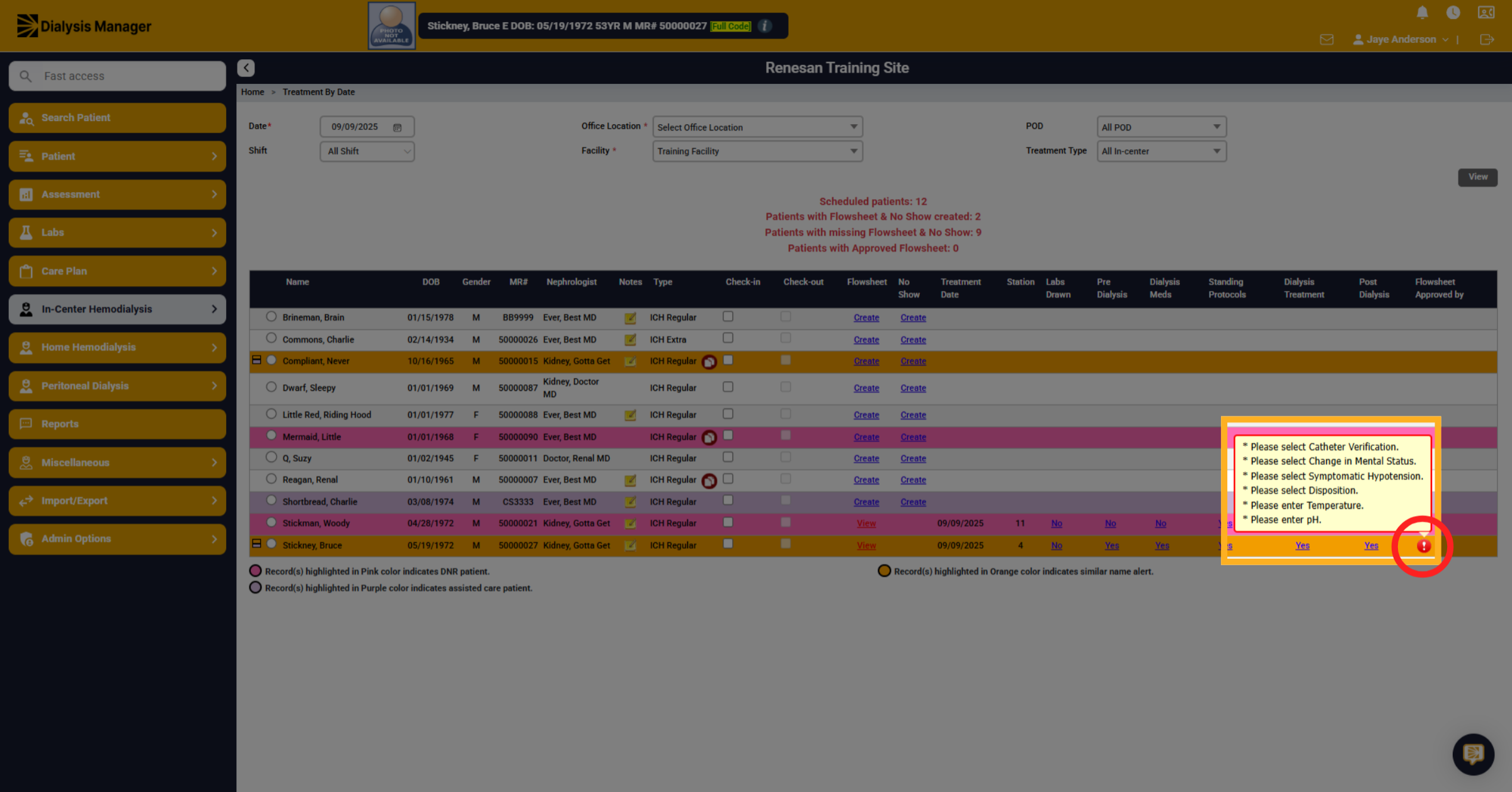 Open Treatment Flow Sheet