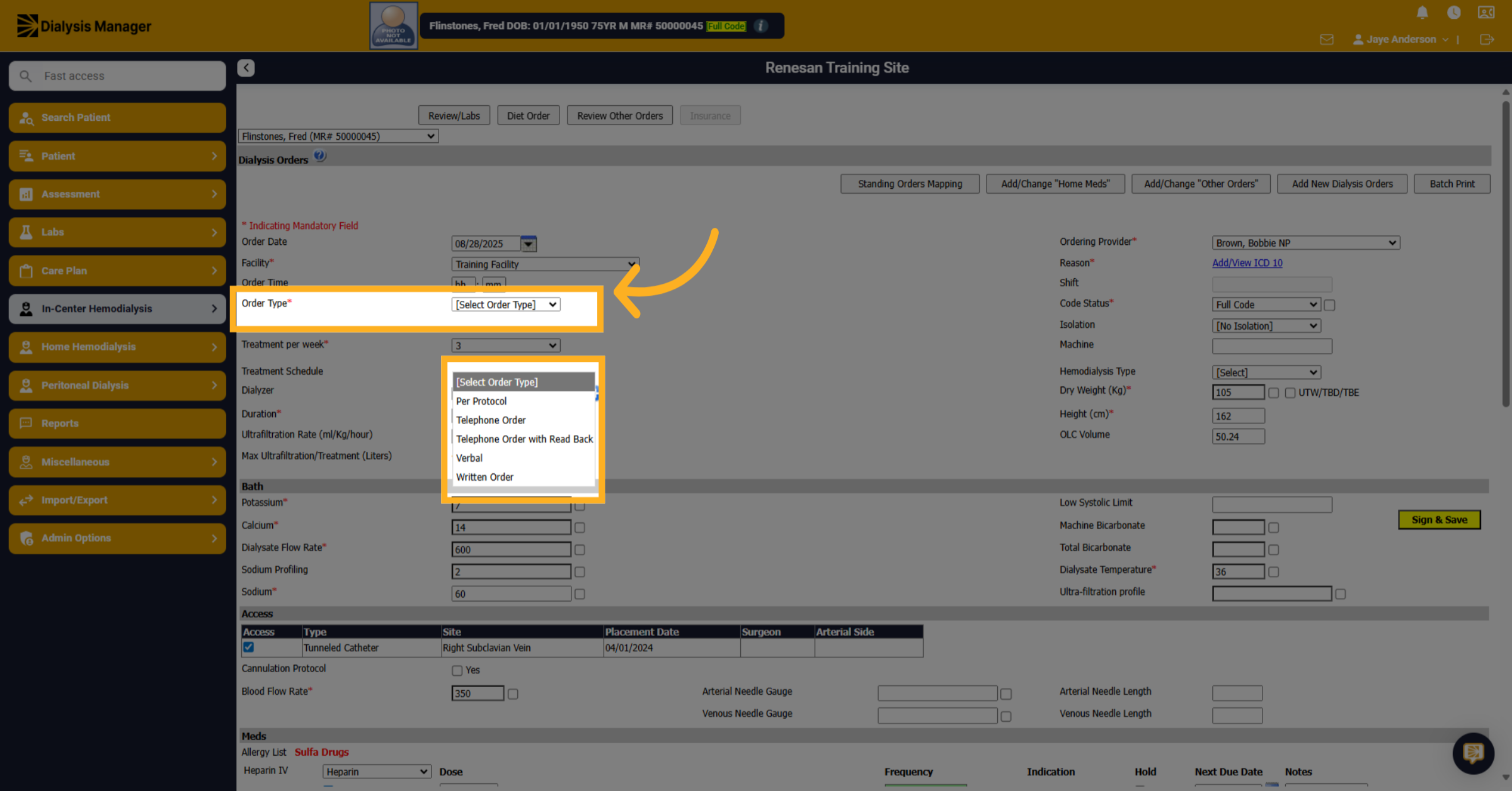 Click '[Select Order Type]'