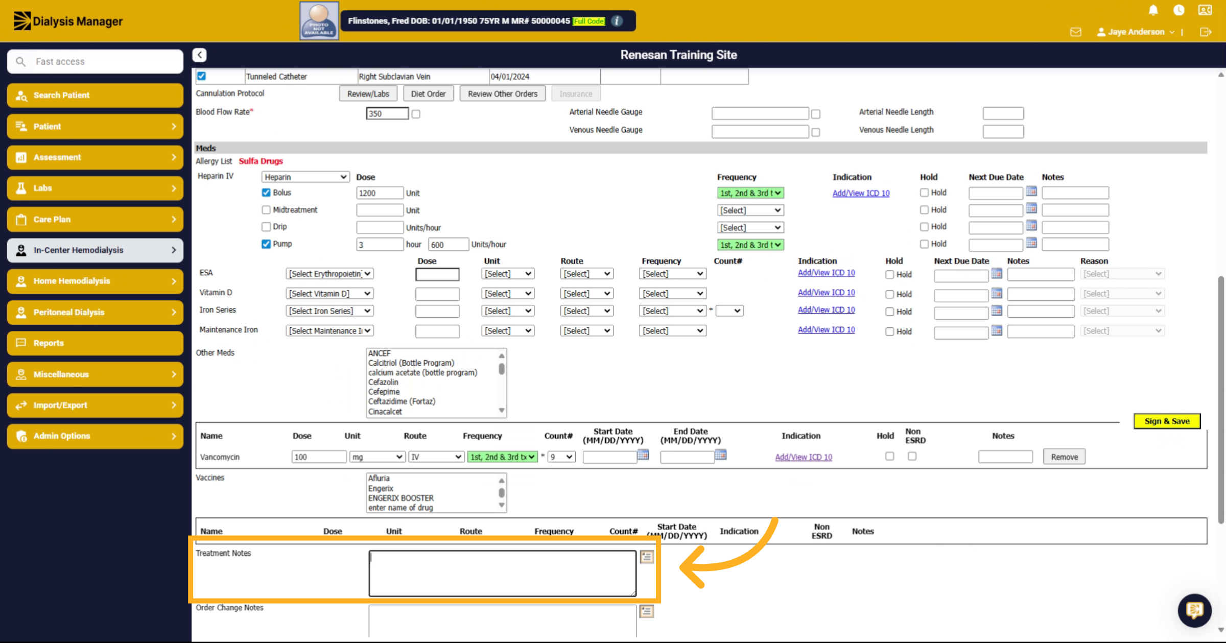 Fill 'notes flow to flowsheet'