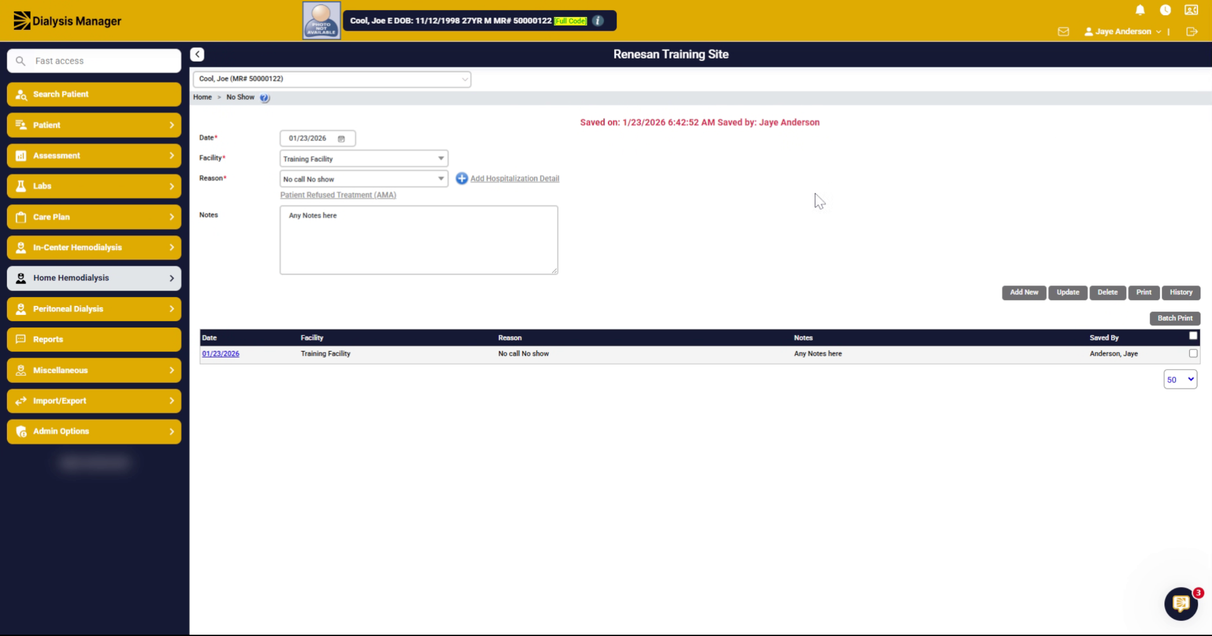Modify Or Update No Show Entry