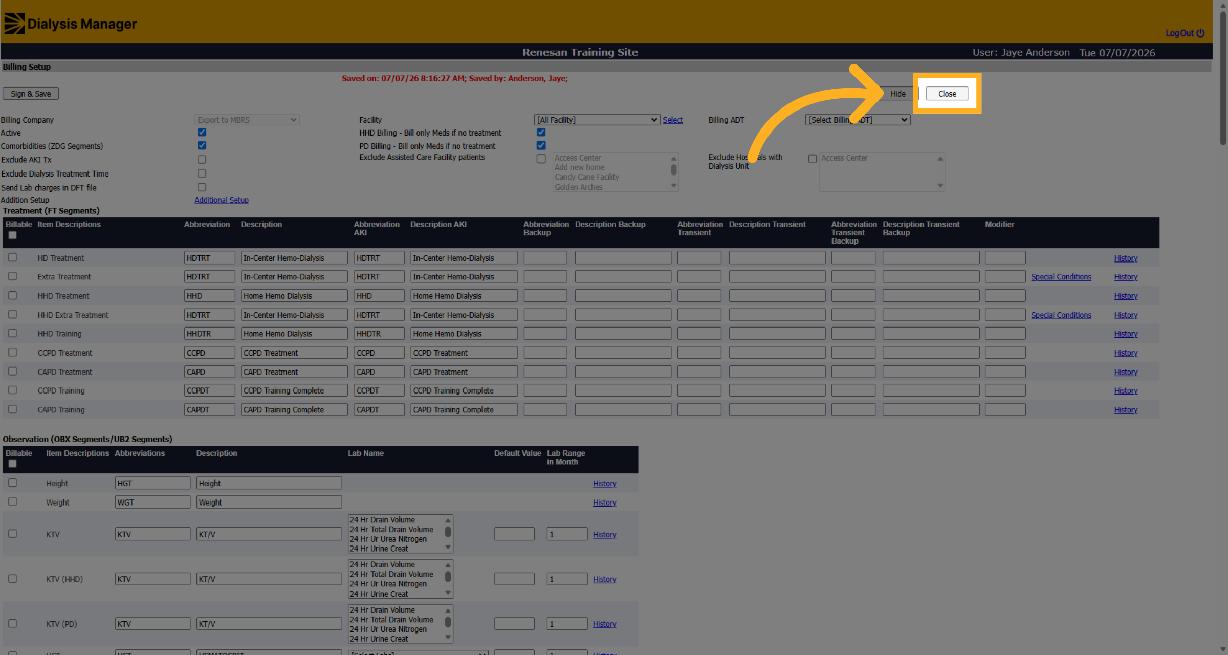 Close Billing Setup