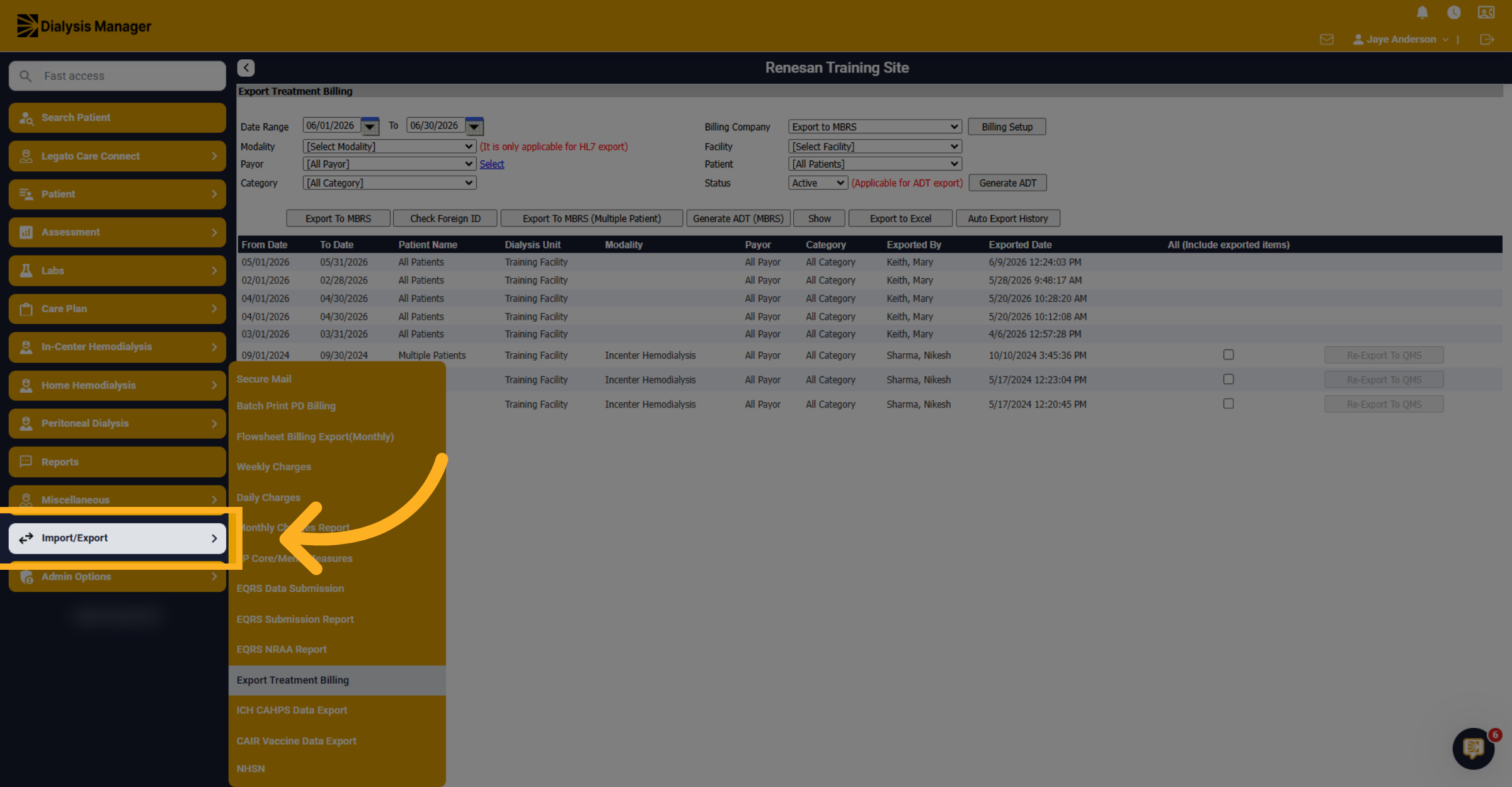 Access Import/Export Section
