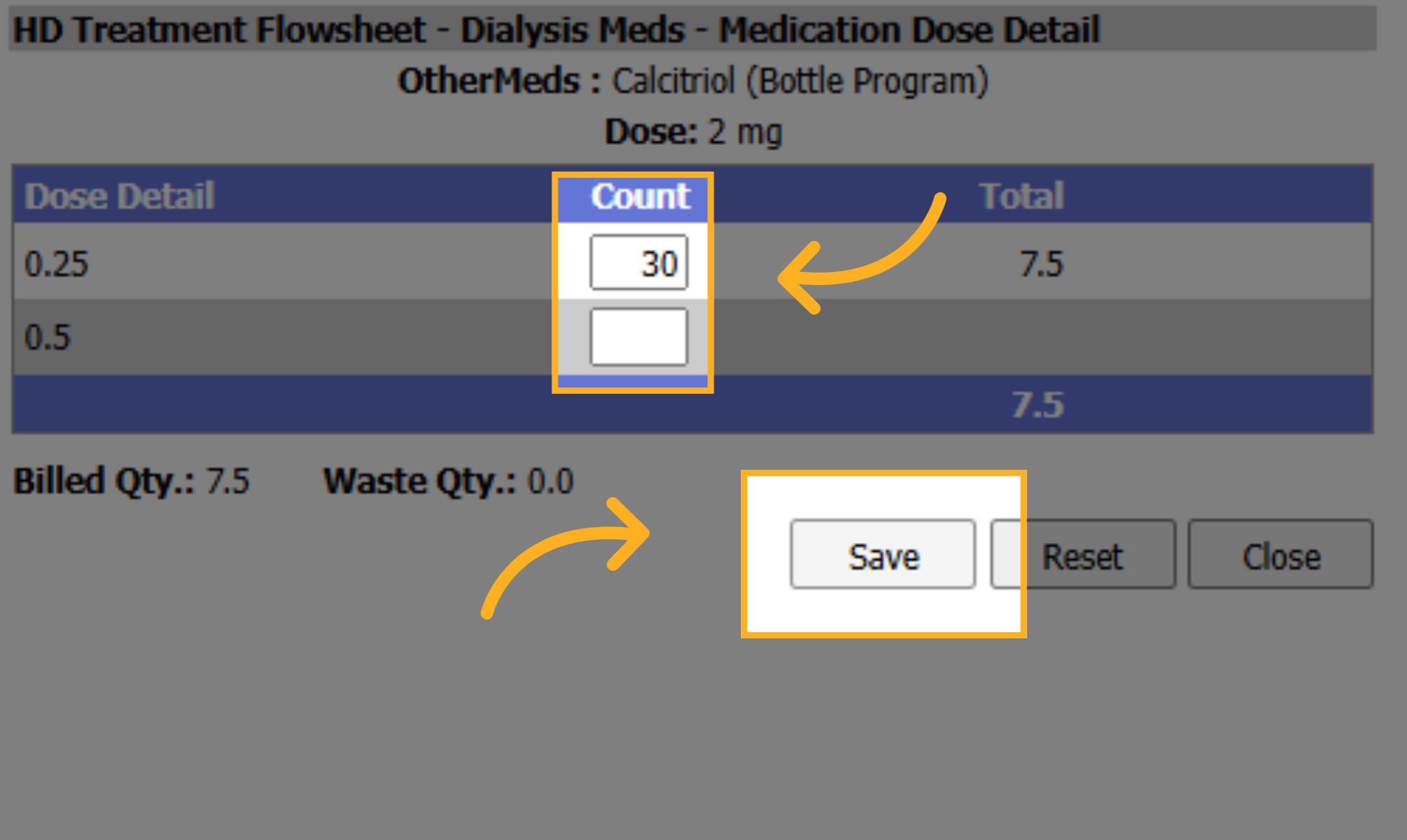 Enter count and click save