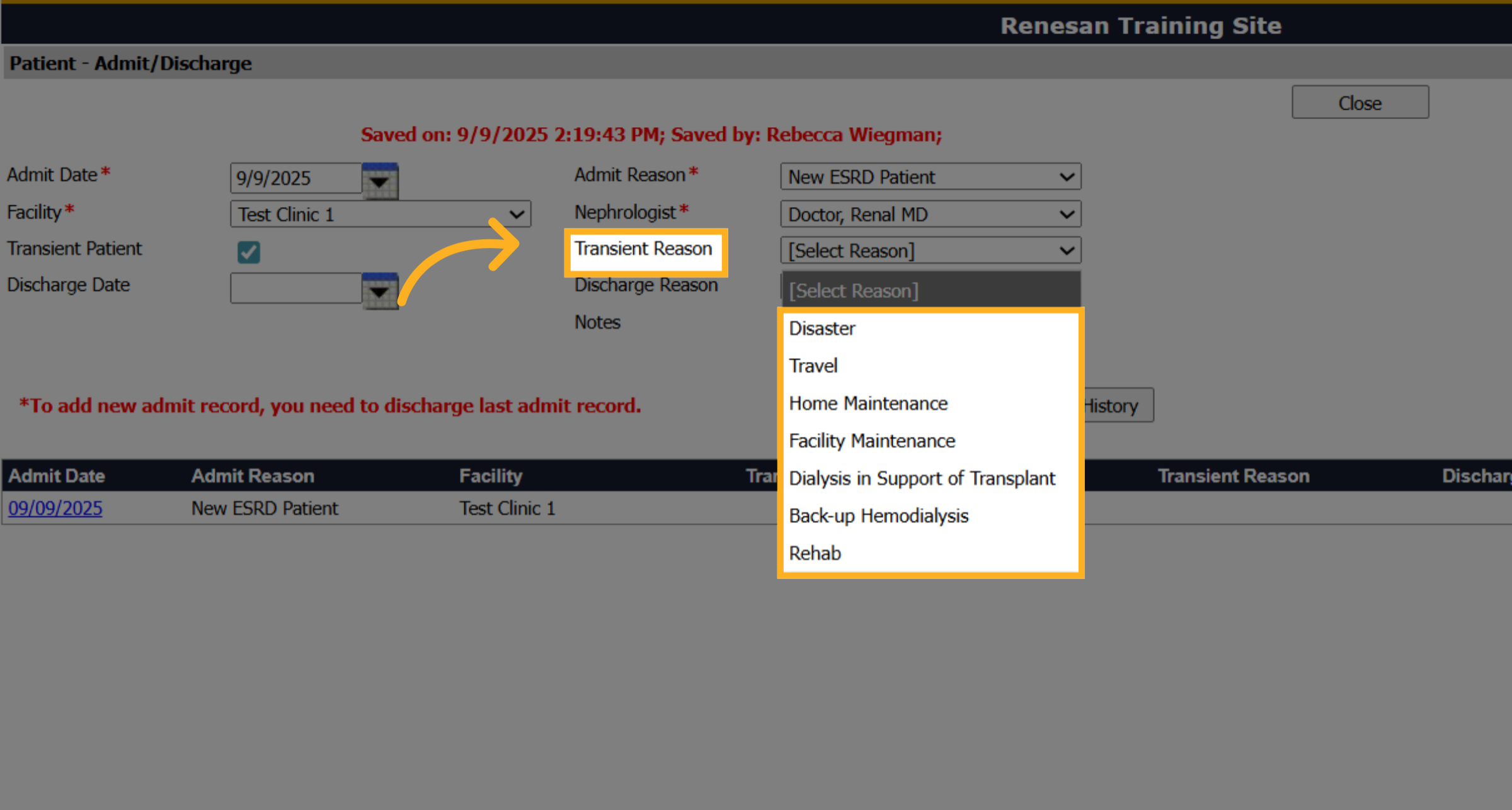 Select Transient Reason