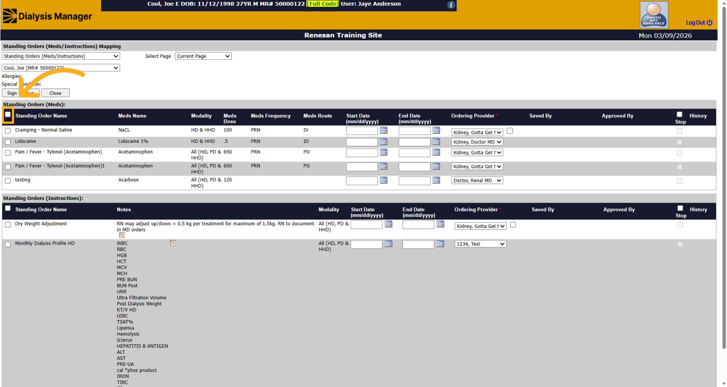 Select All Standing Orders