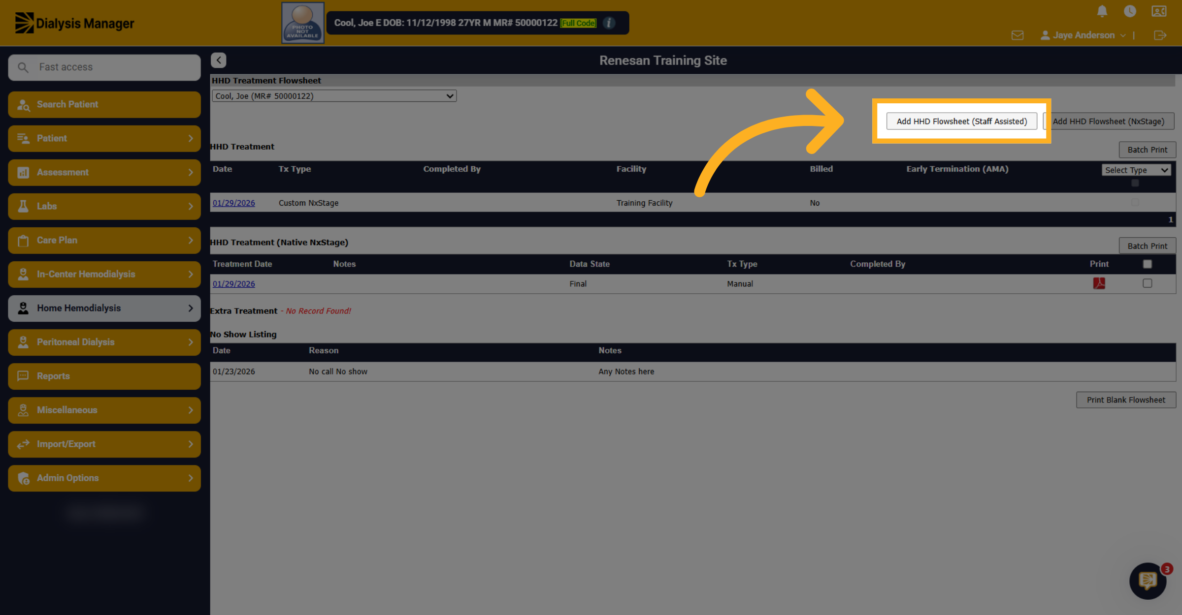 Add Staff Assisted Flowsheet
