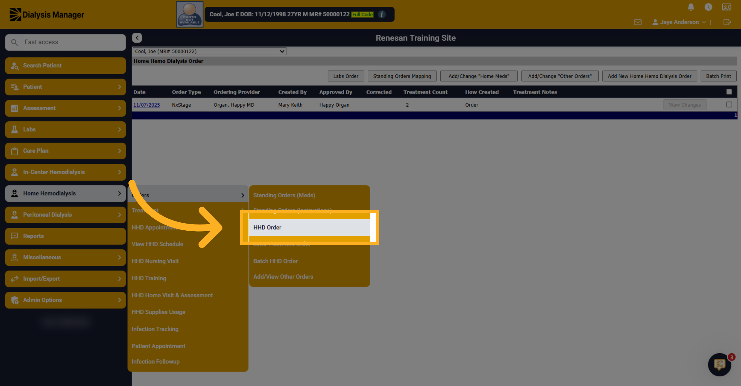 Access HHD Order Section