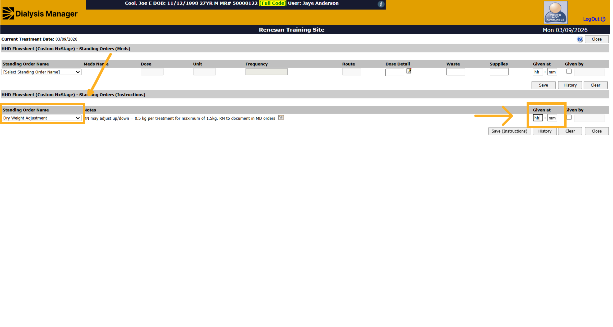 Select Patient Standing Order