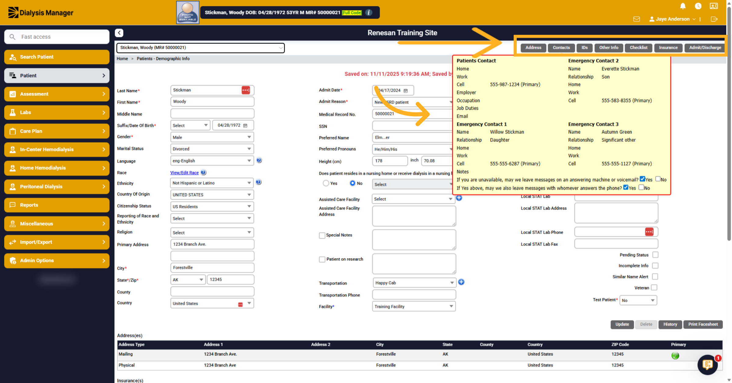 Access Contacts Tab