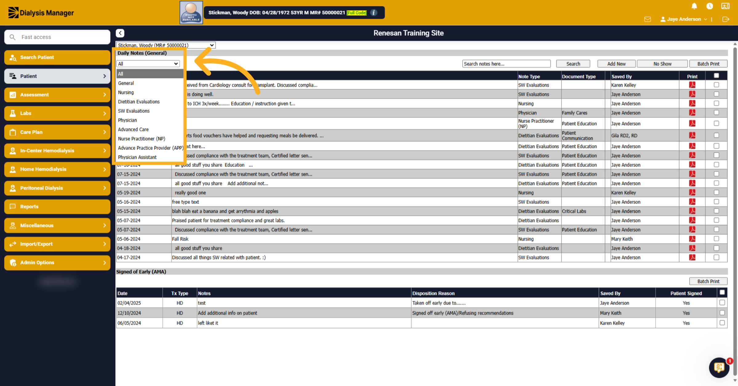 Select Note Categories