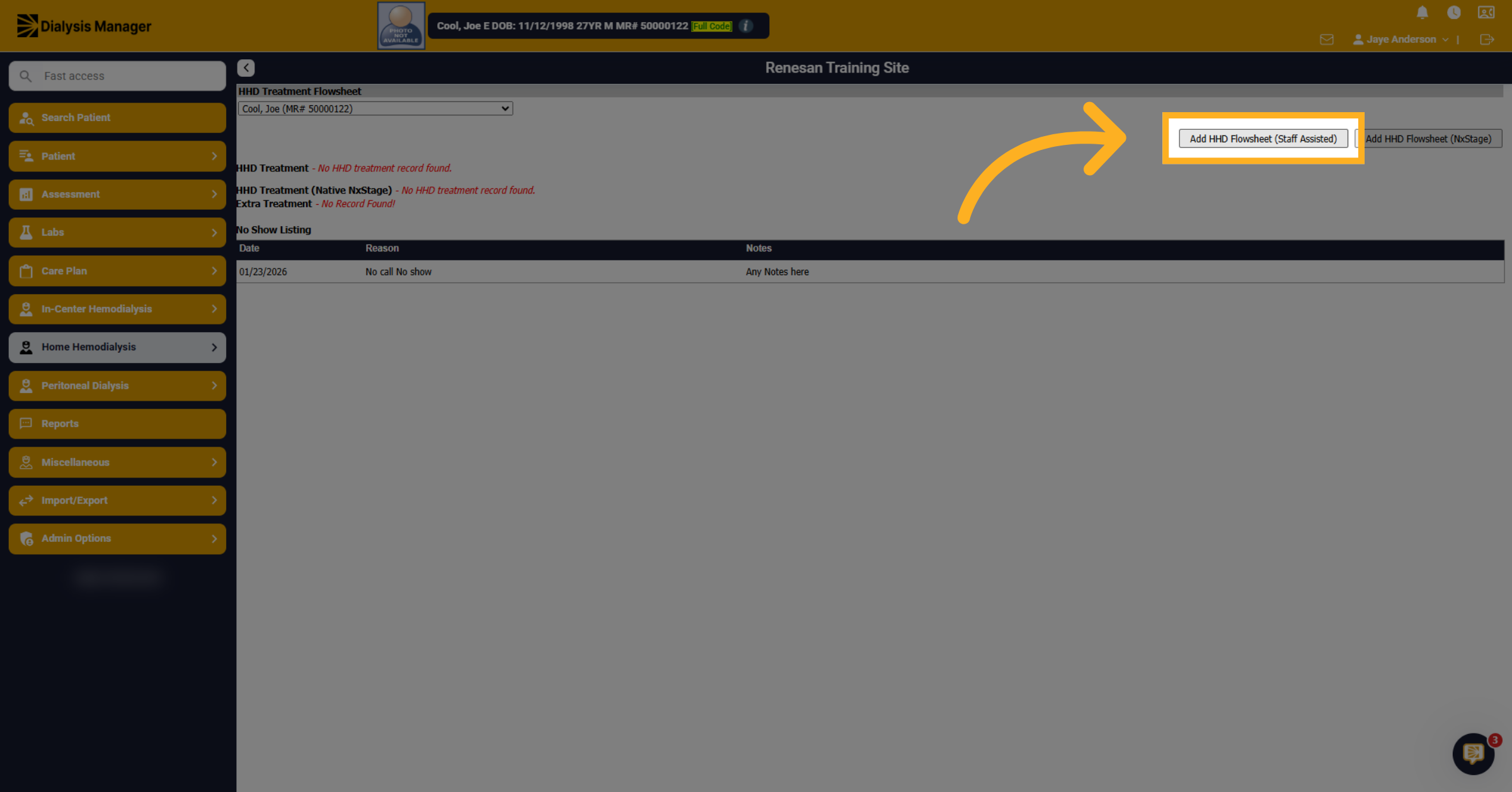 Add Staff Assisted HHD Flowsheet