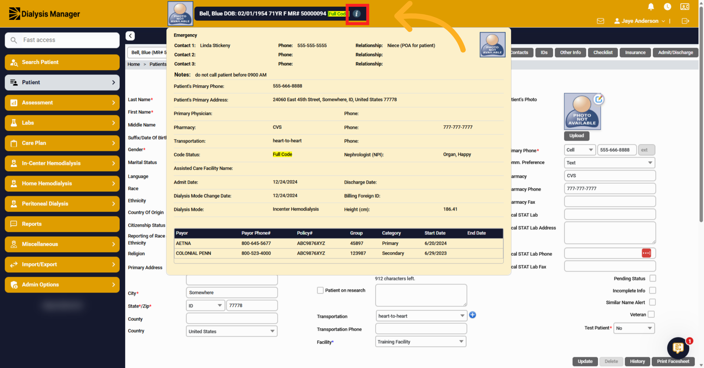 Access Patient Details Via Icon
