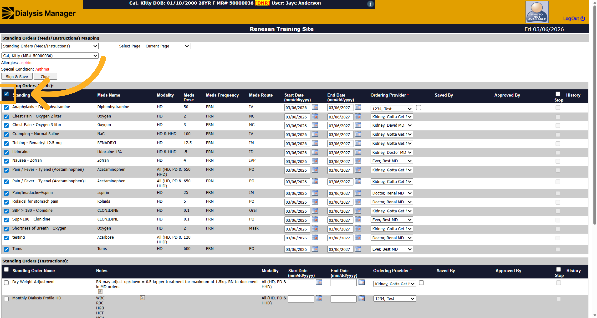 Select All Standing Orders