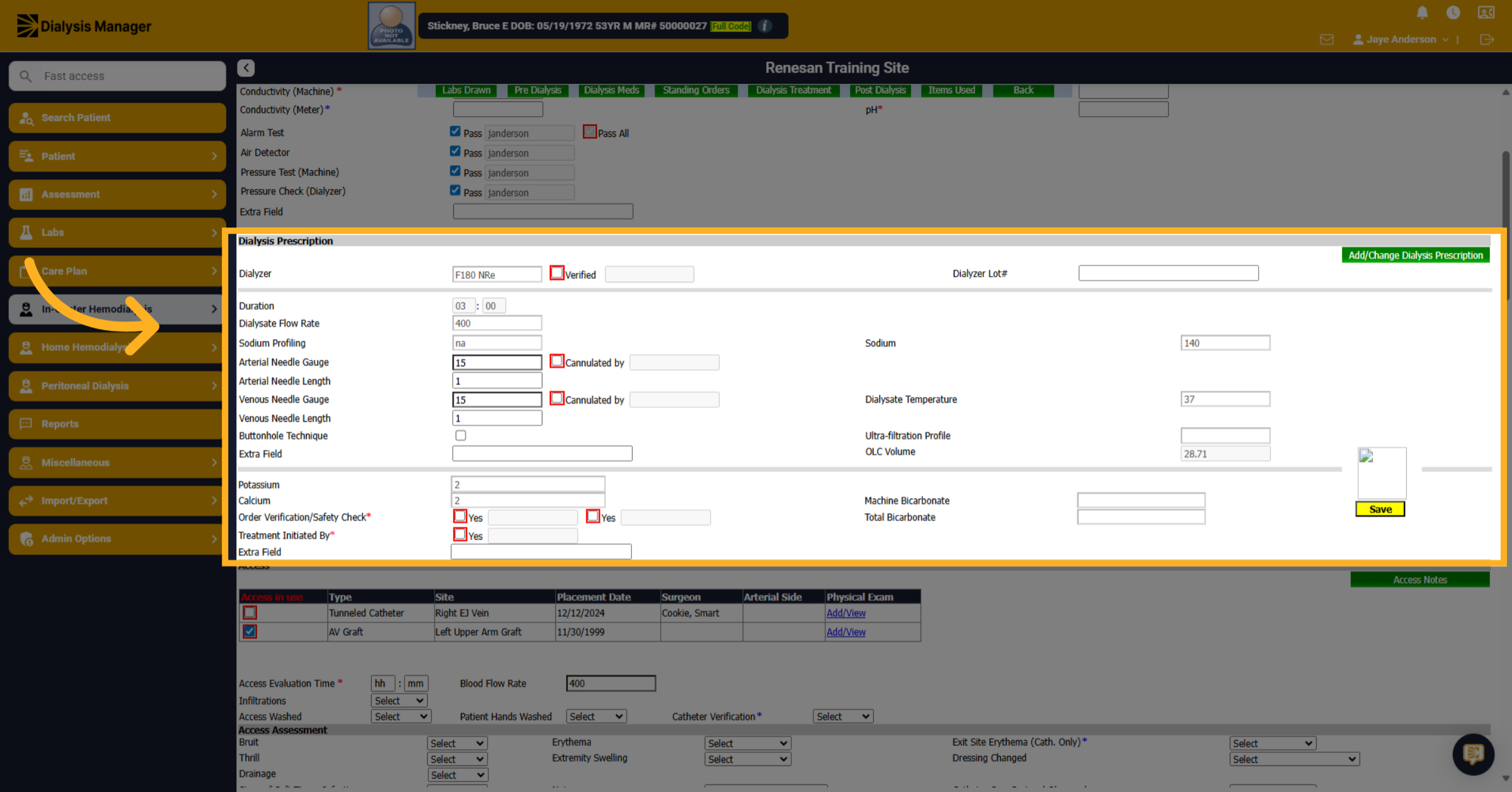 Click 'Dialysis Prescription'