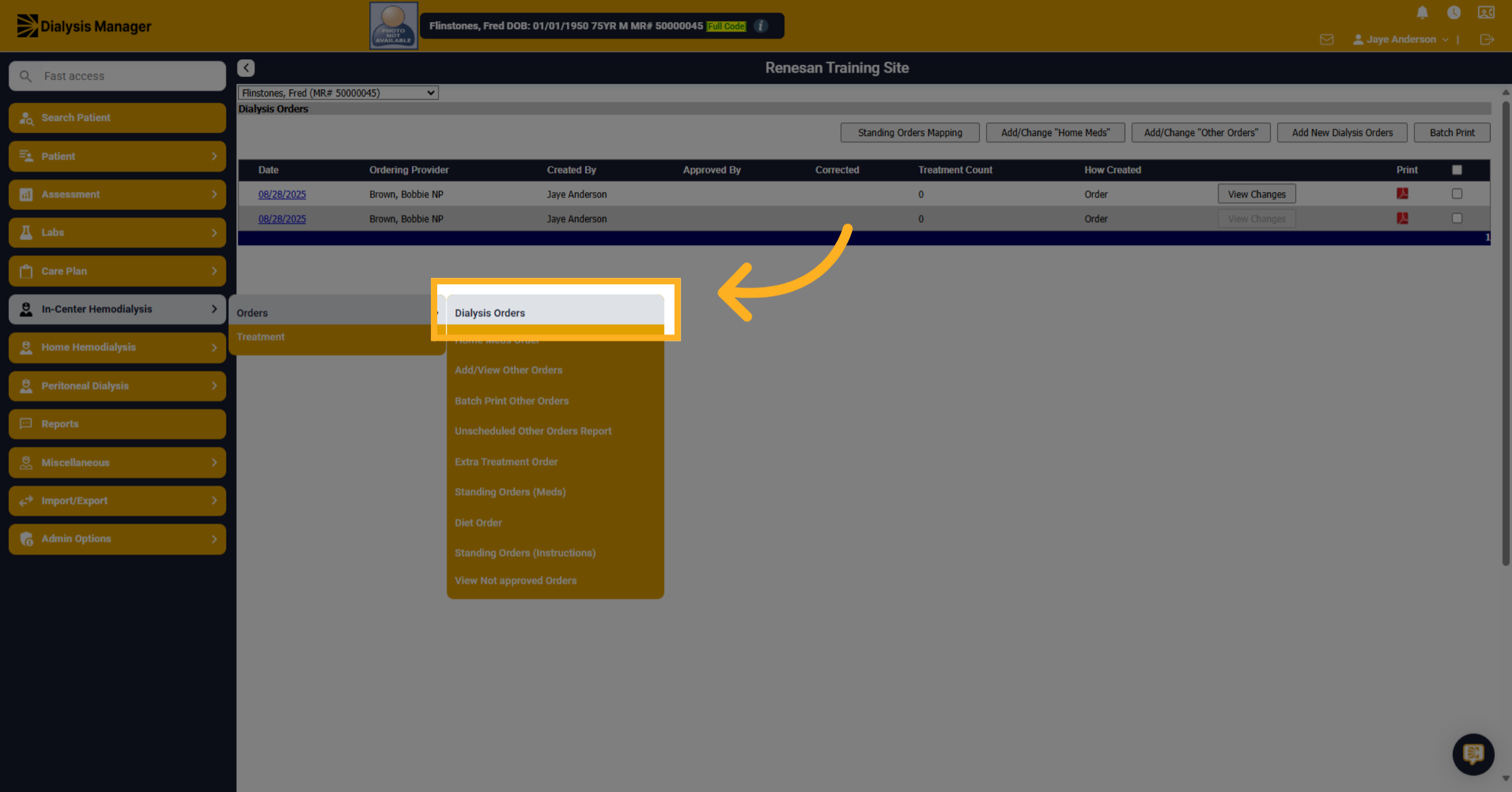 Click 'Dialysis Orders'
