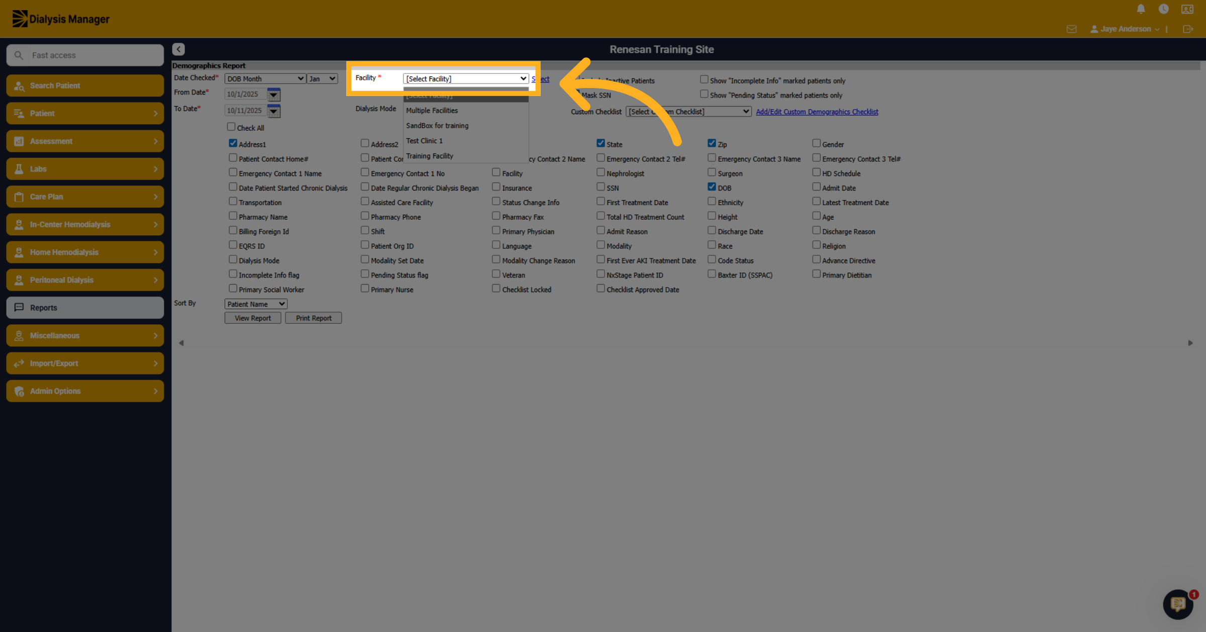 Choose Facility Option