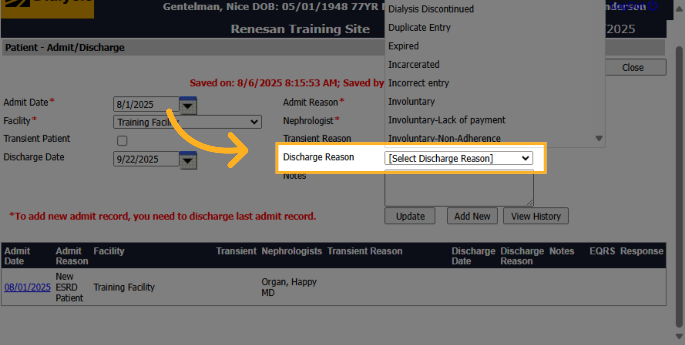 Select a Discharge Reason