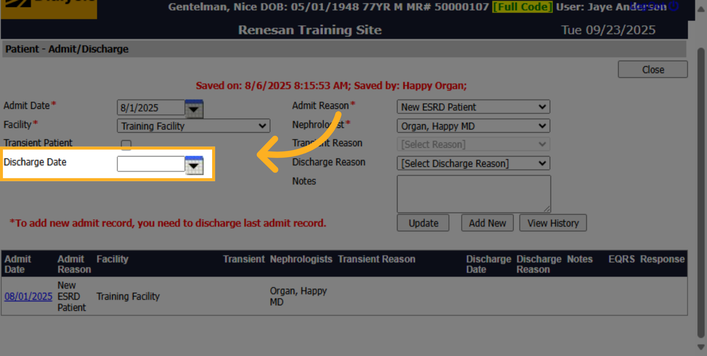 Enter Discharge Date