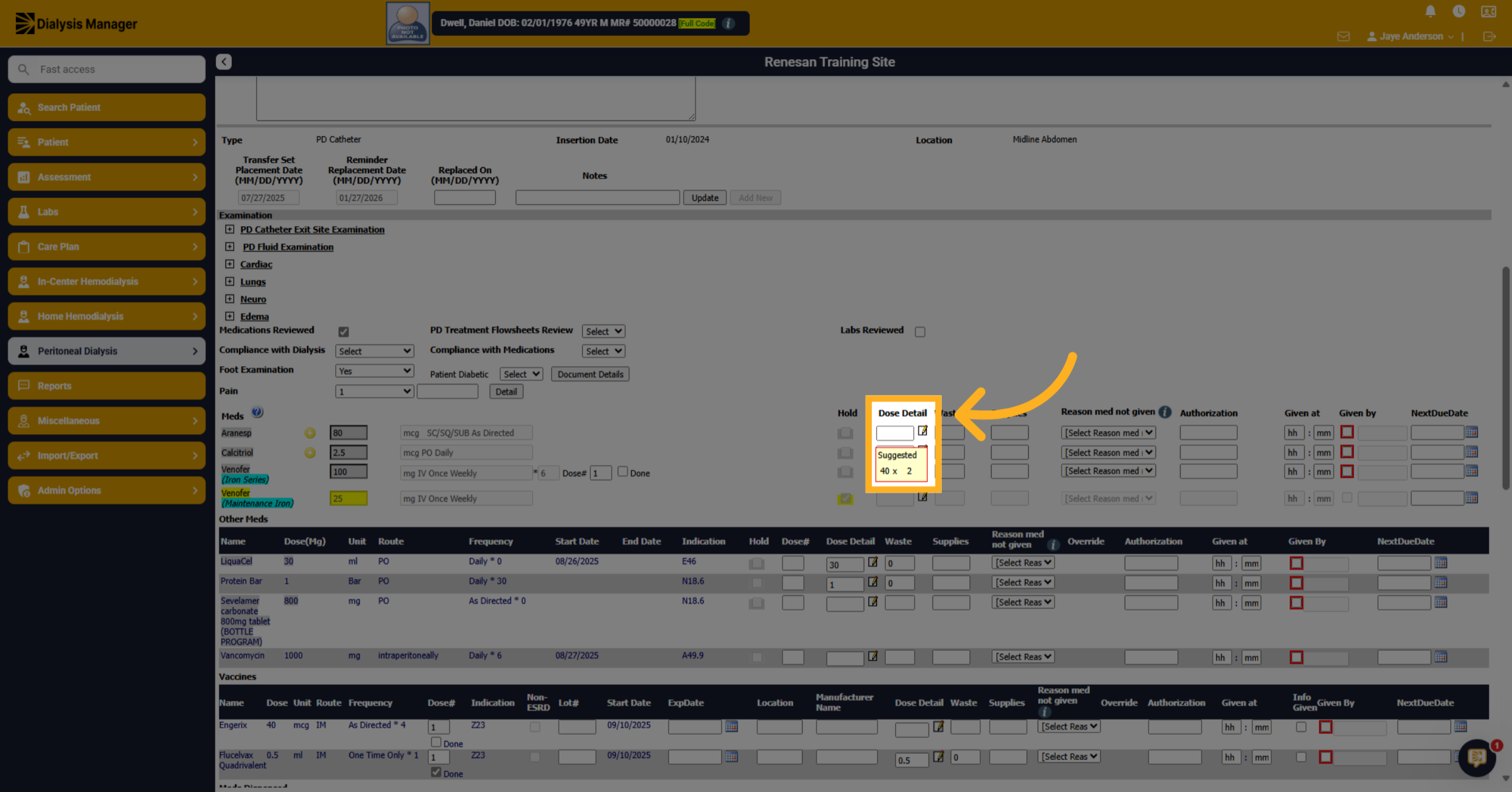 Click on the Dose Detail option