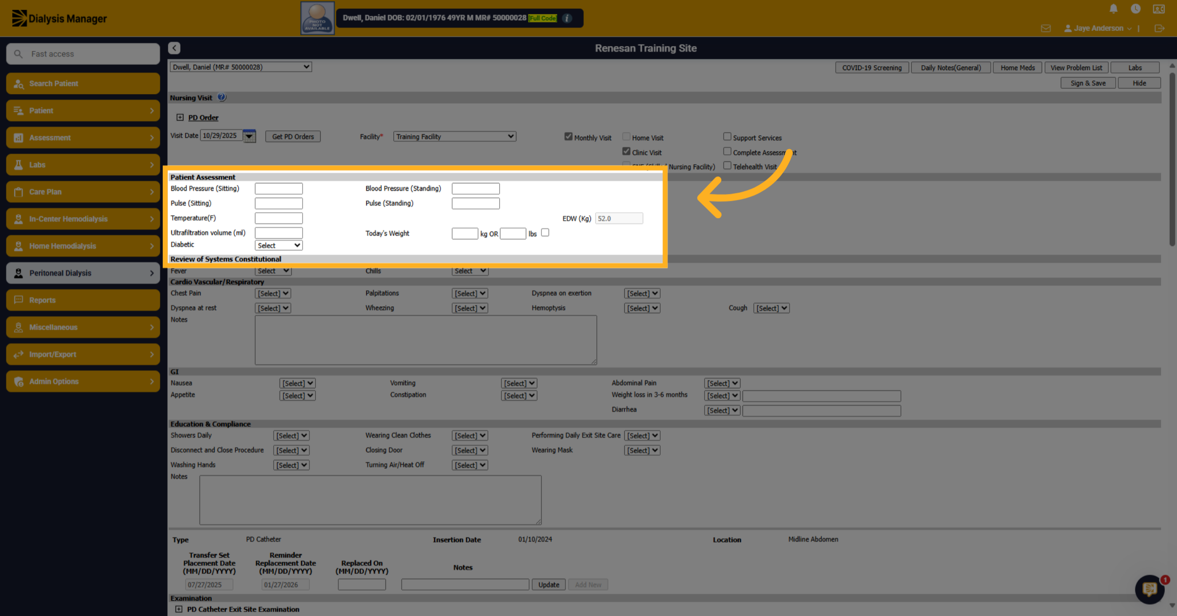 Patient Assessment Section
