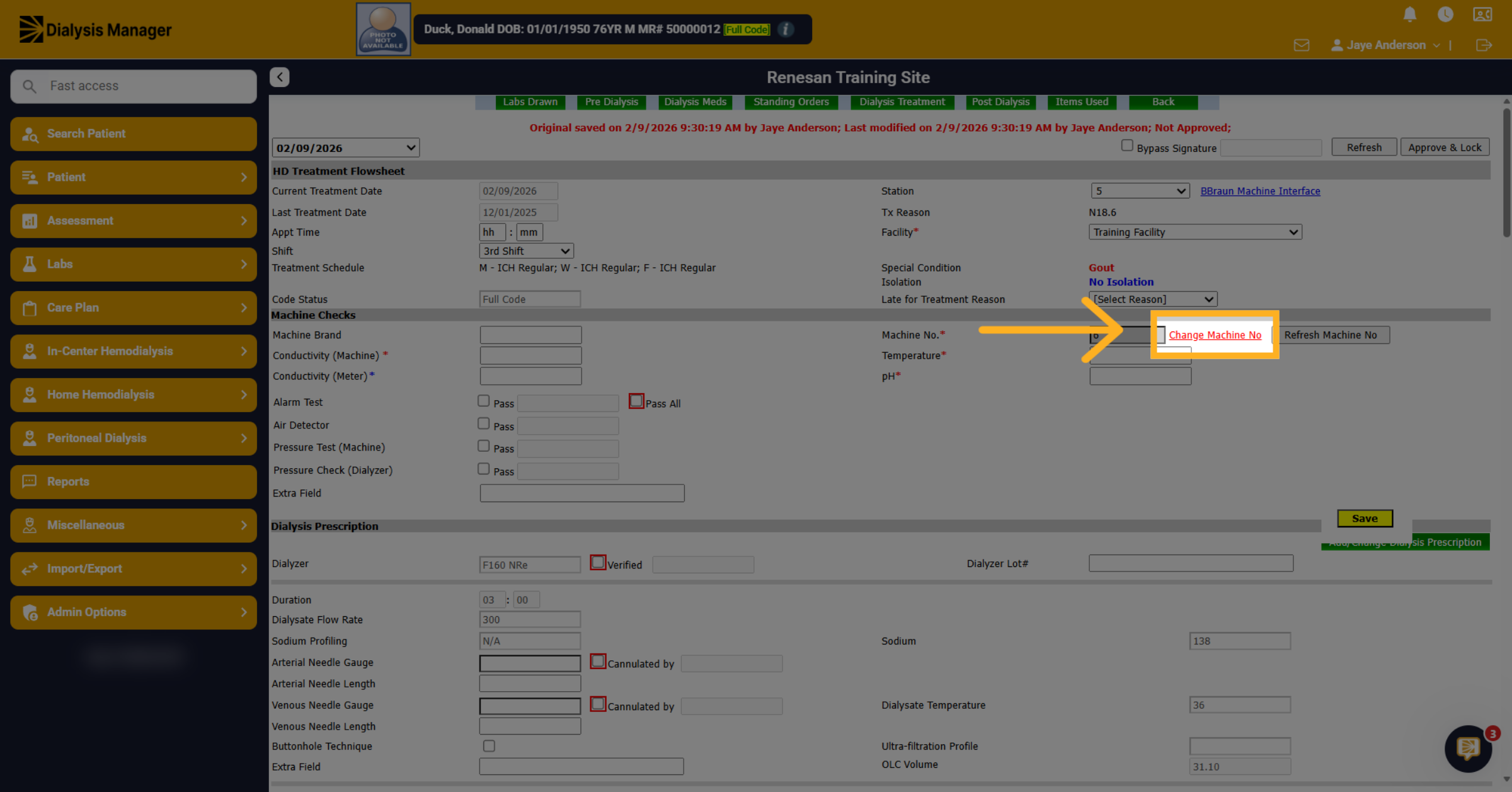 Click Change Machine Number