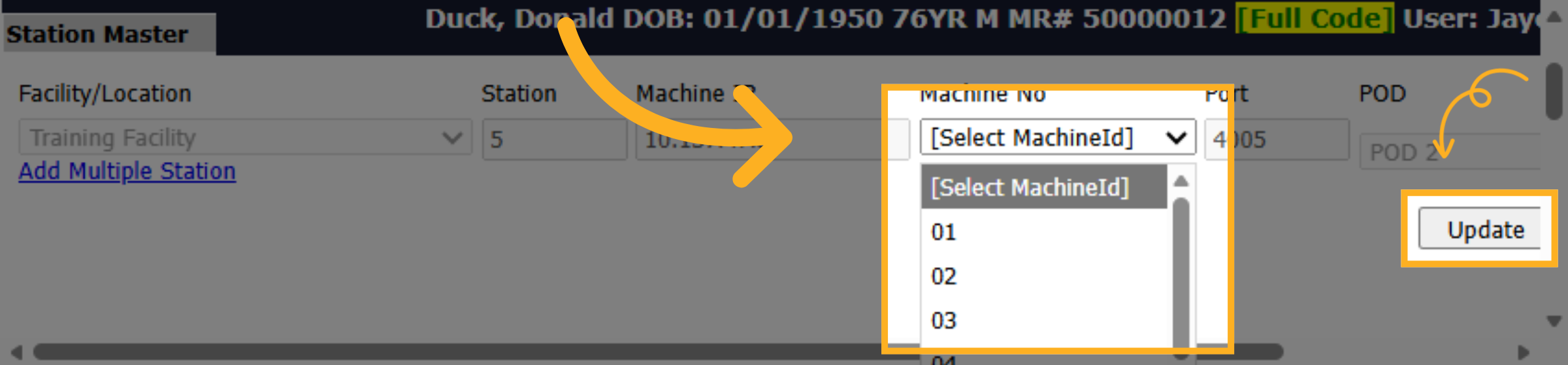 Select Machine In Station Master