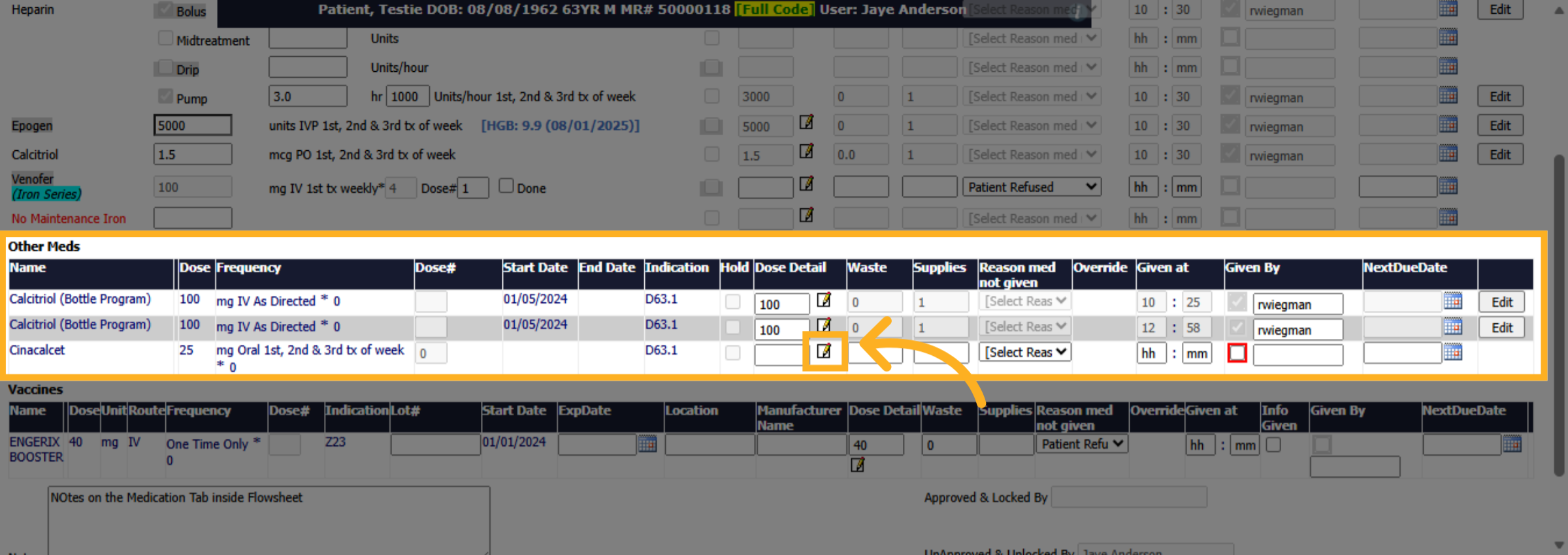 Click Medication Field