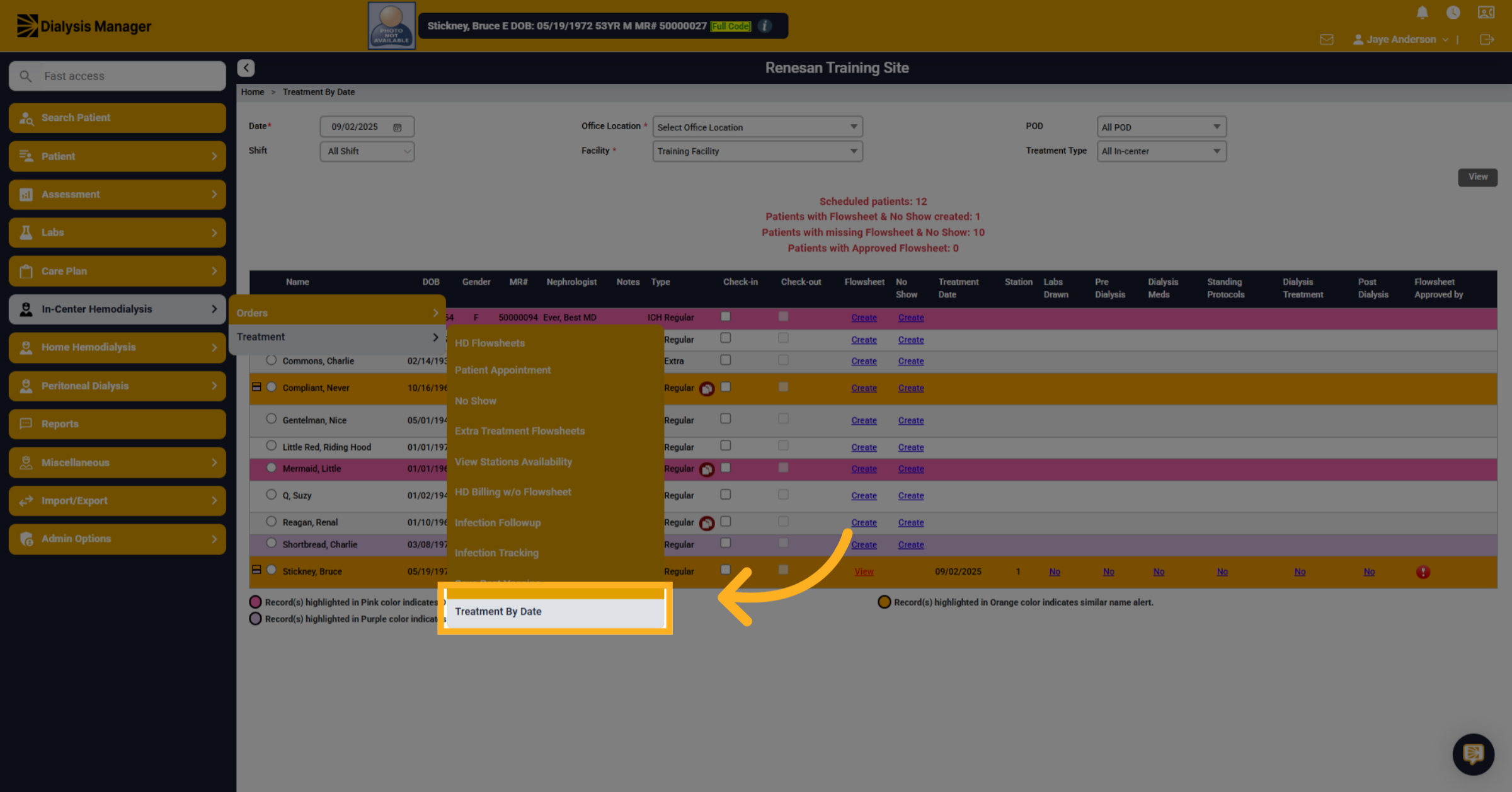 Click 'Treatment By Date'