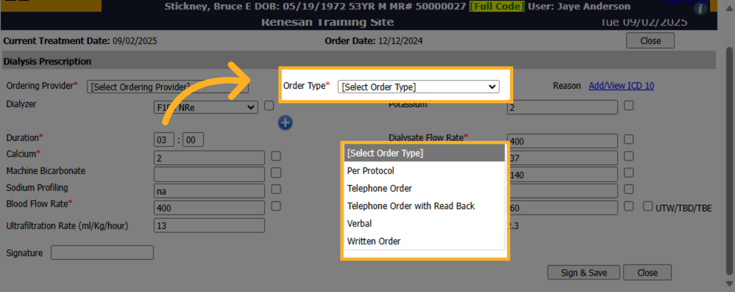 Click '[Select Order Type]'
