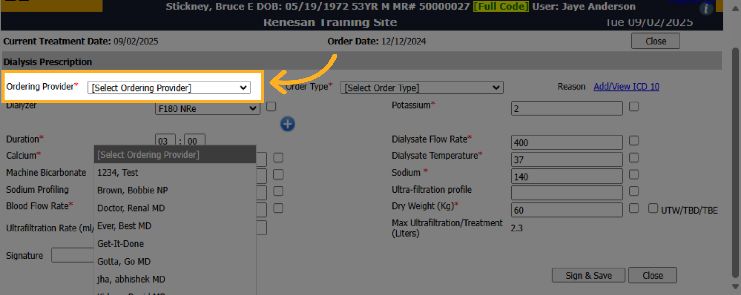 Click '[Select Ordering Provider]'