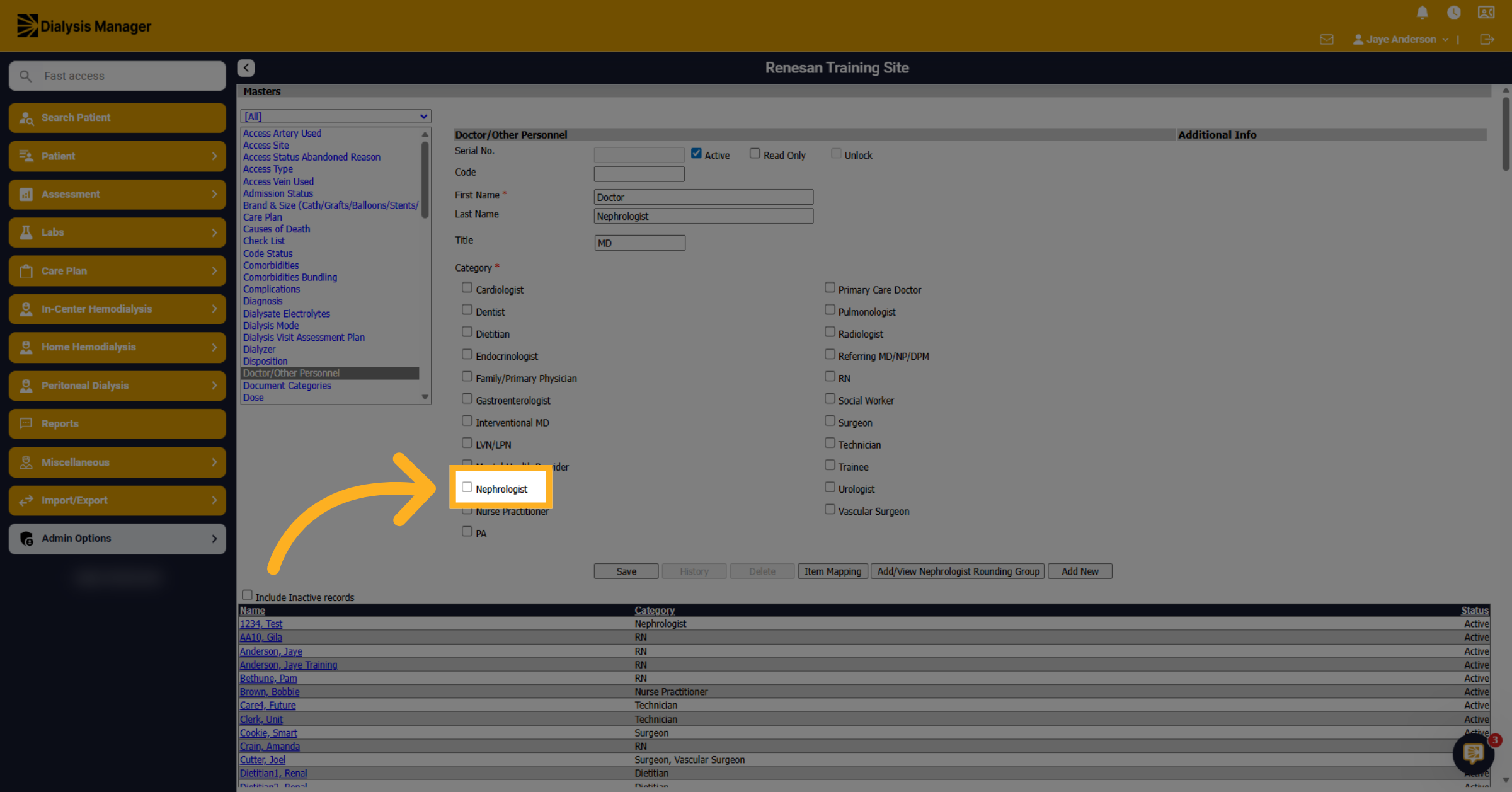 Select Nephrologist Option