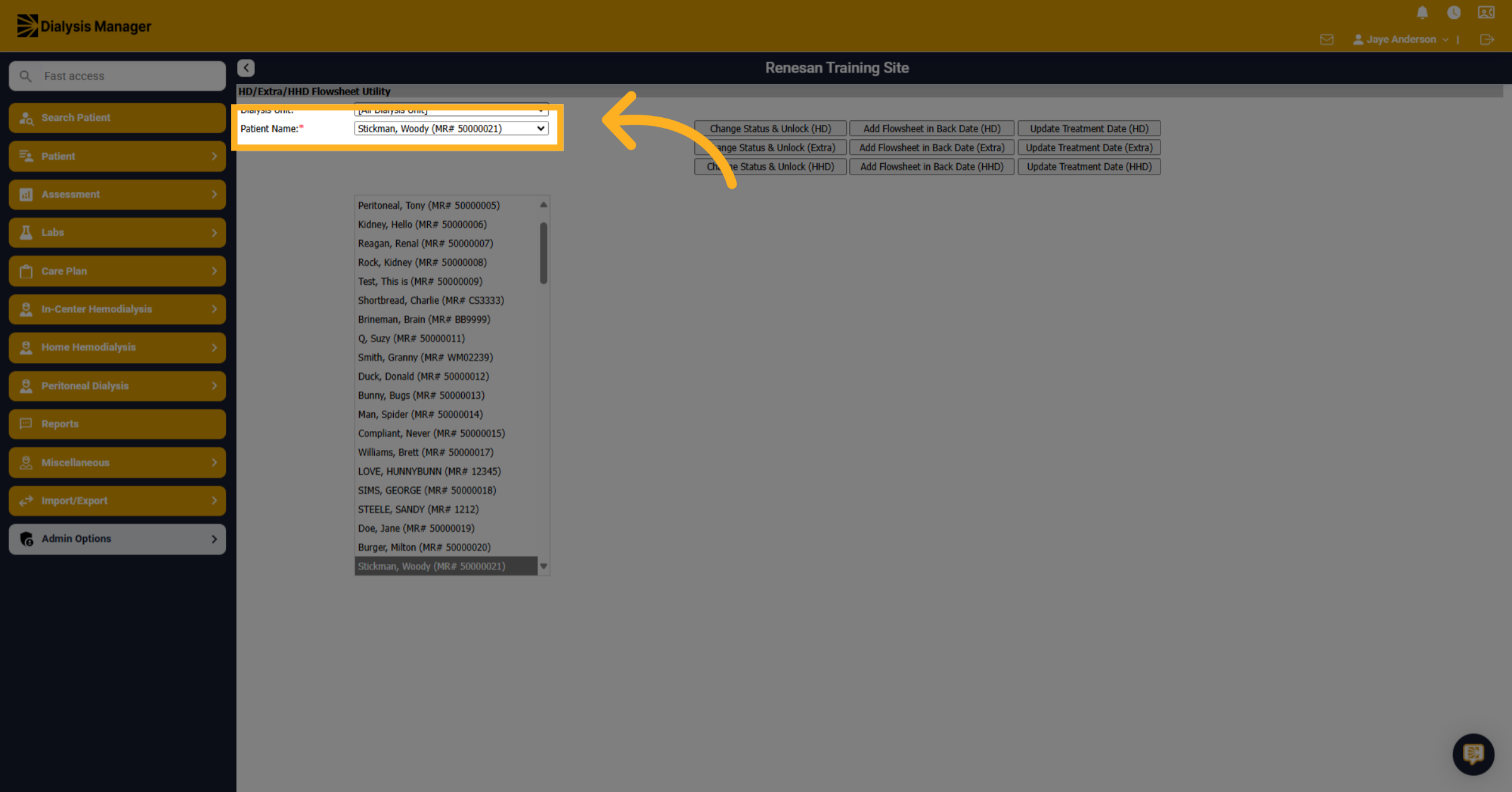 Select a patient name