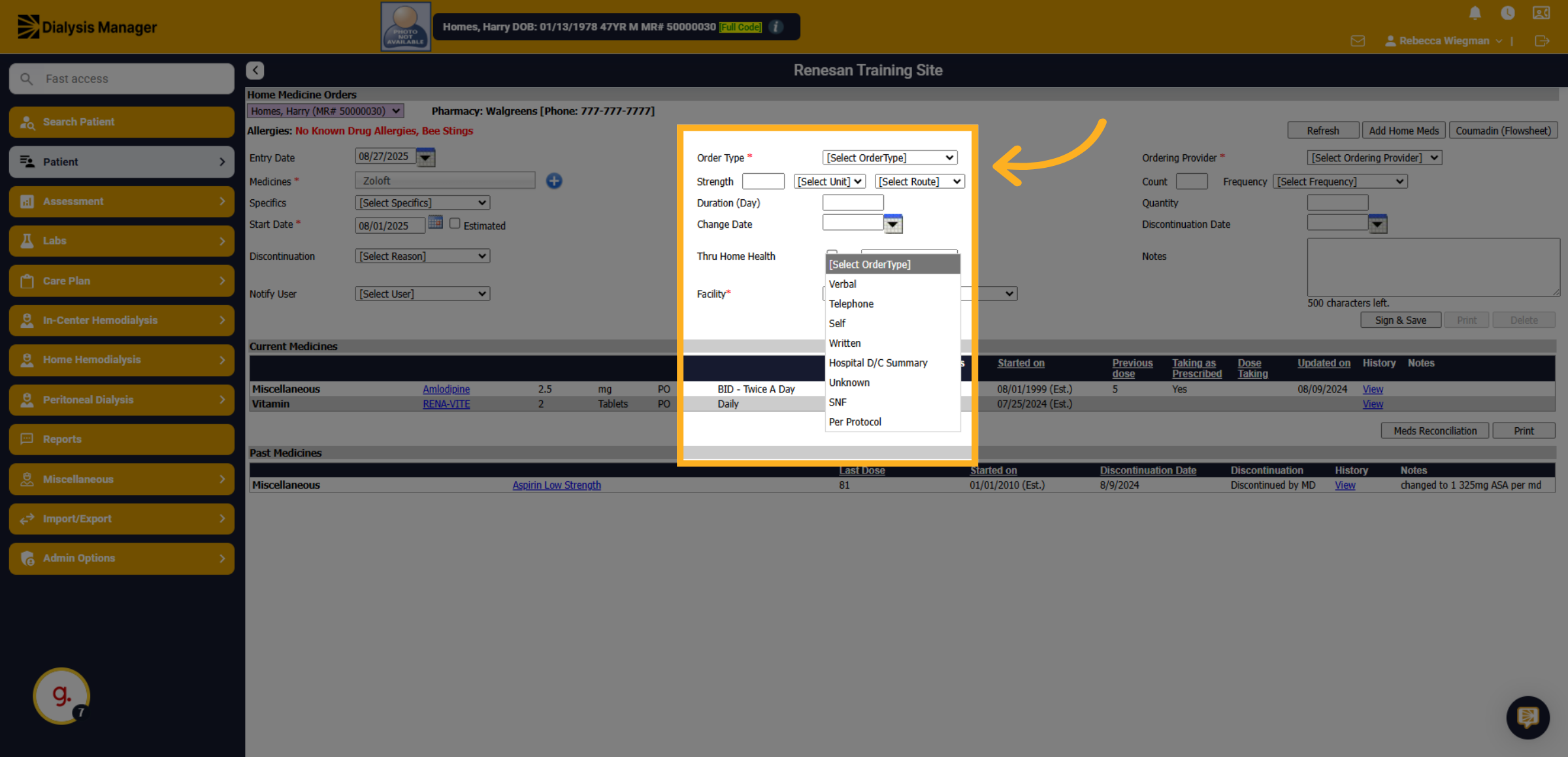 Click 'Order Type'