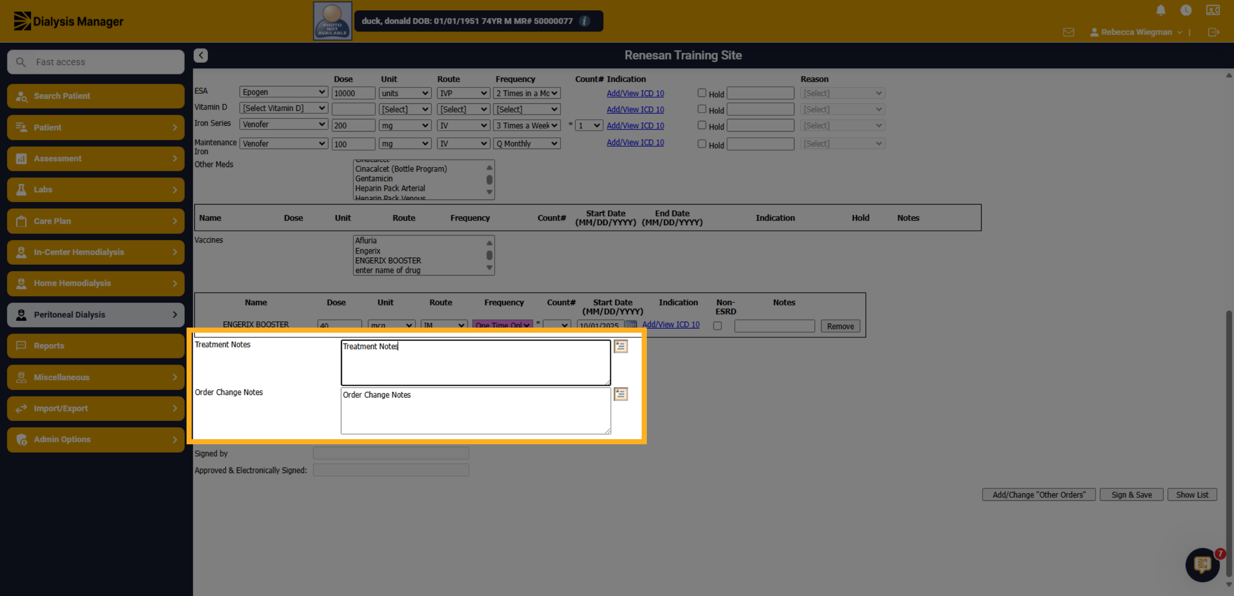 Click 'Treatment Notes'