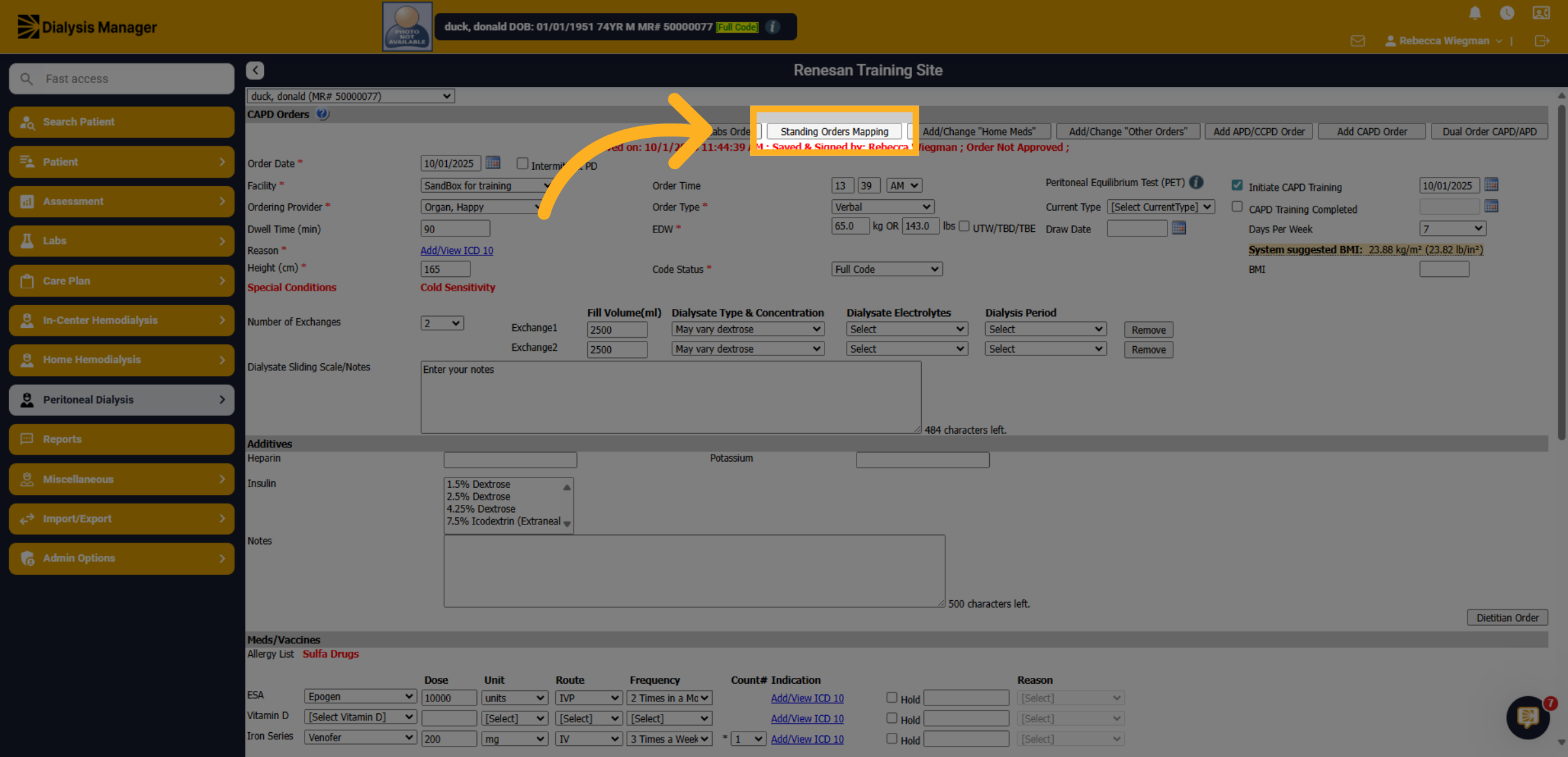 Click 'Standing Orders Mapping'