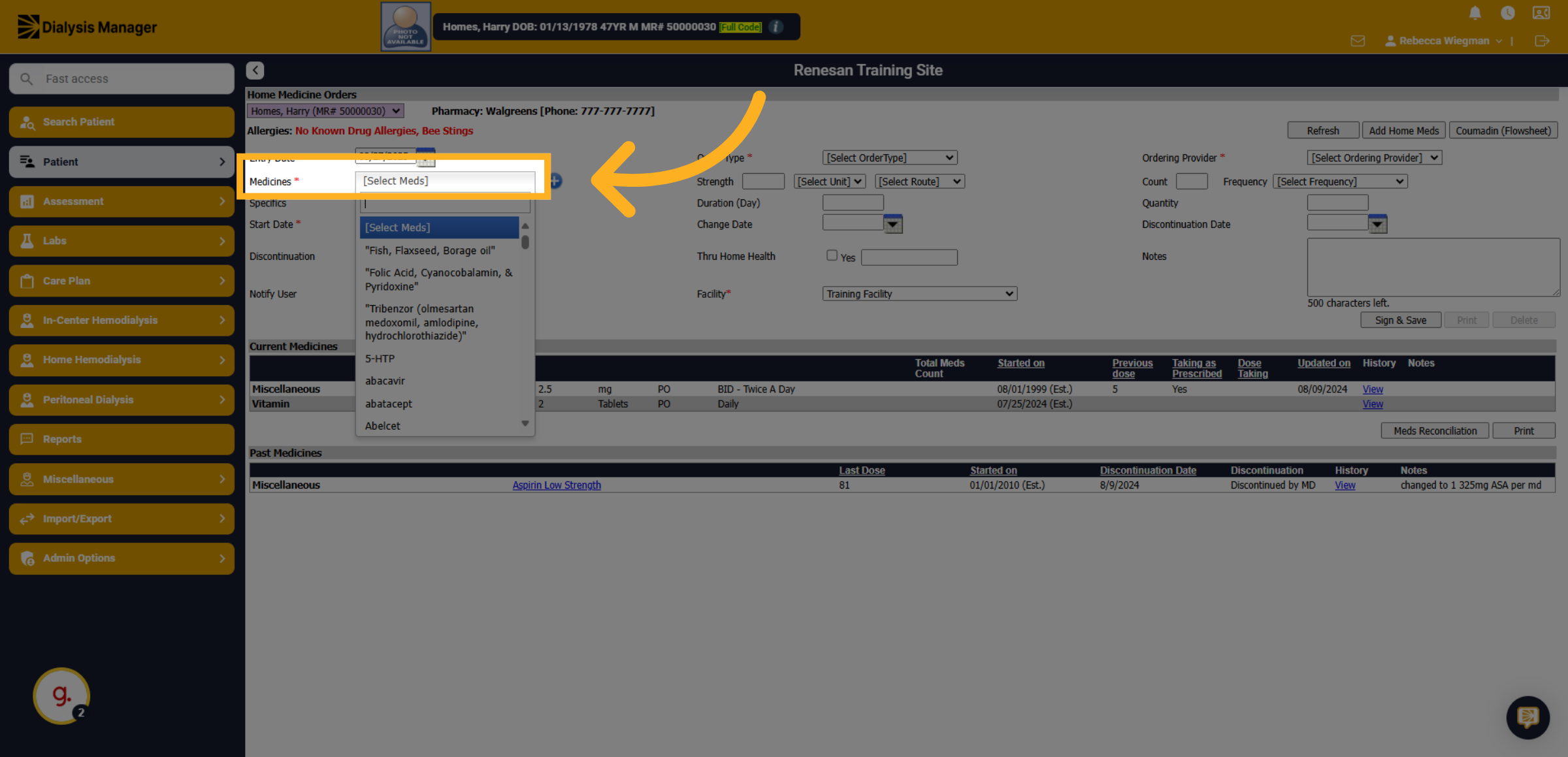 Click '[Select Meds]'