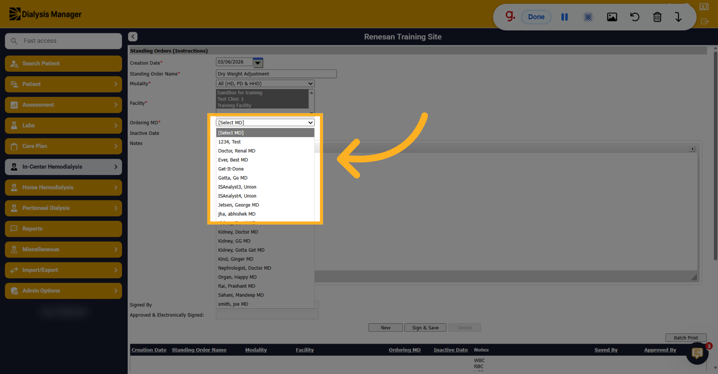 Select Ordering Physician