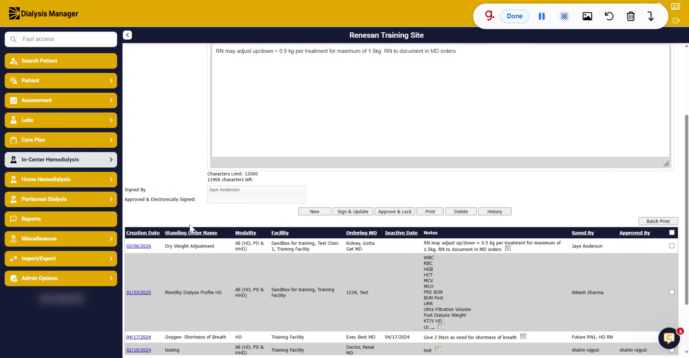 Edit Existing Standing Orders