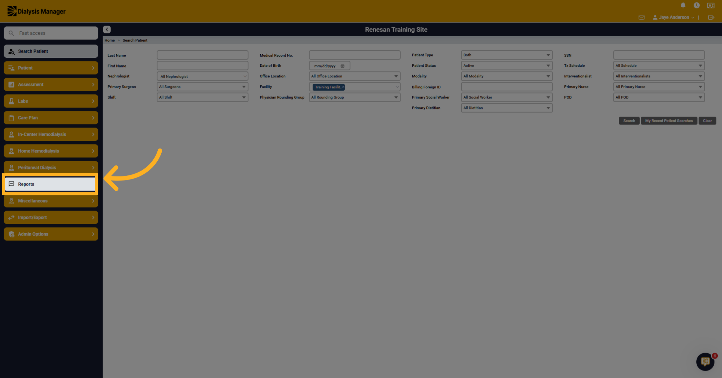 Open Reports Section
