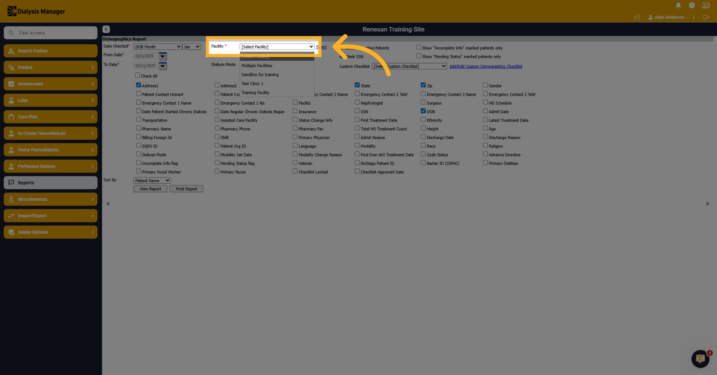 Choose Facility Option