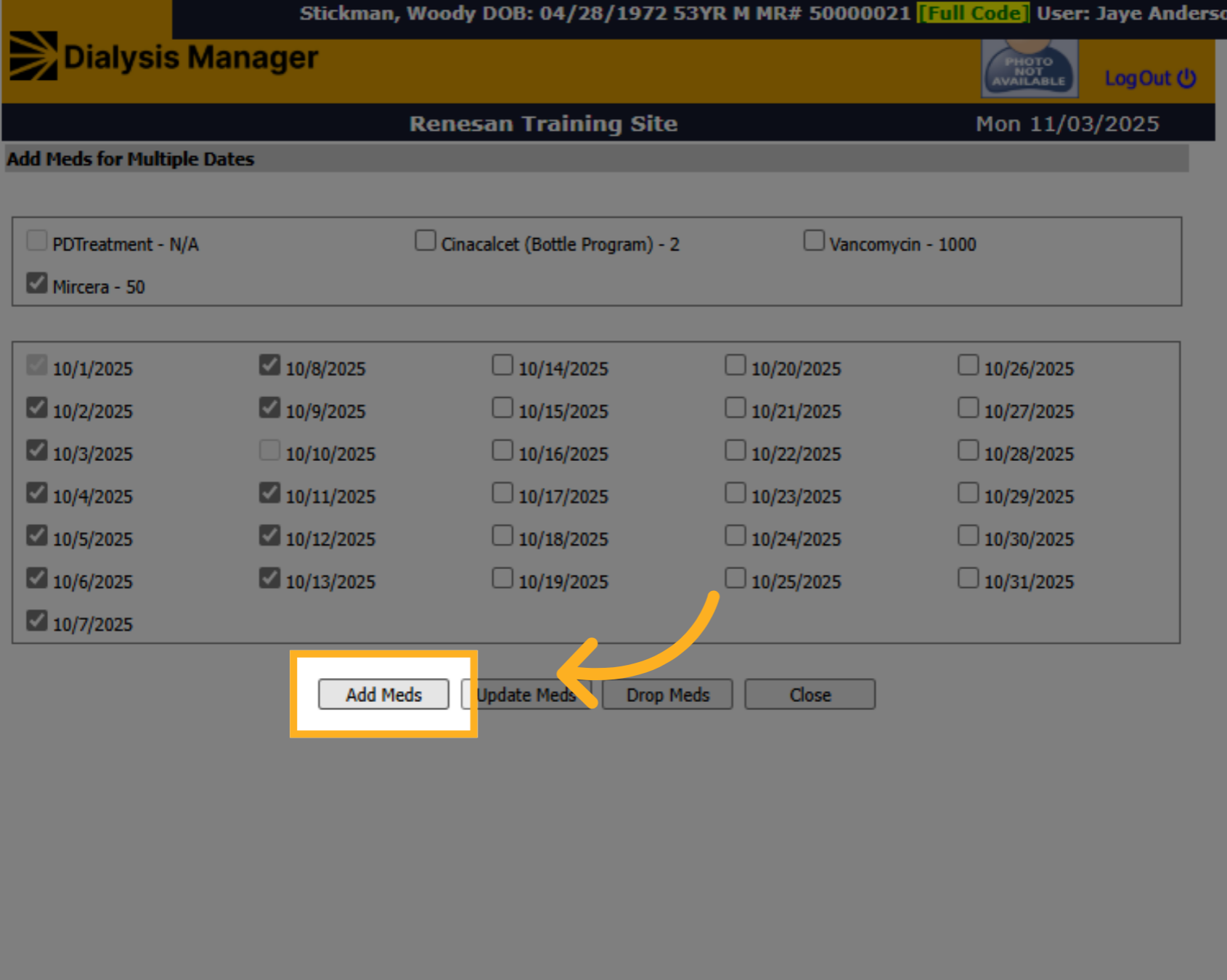 Click Add Meds