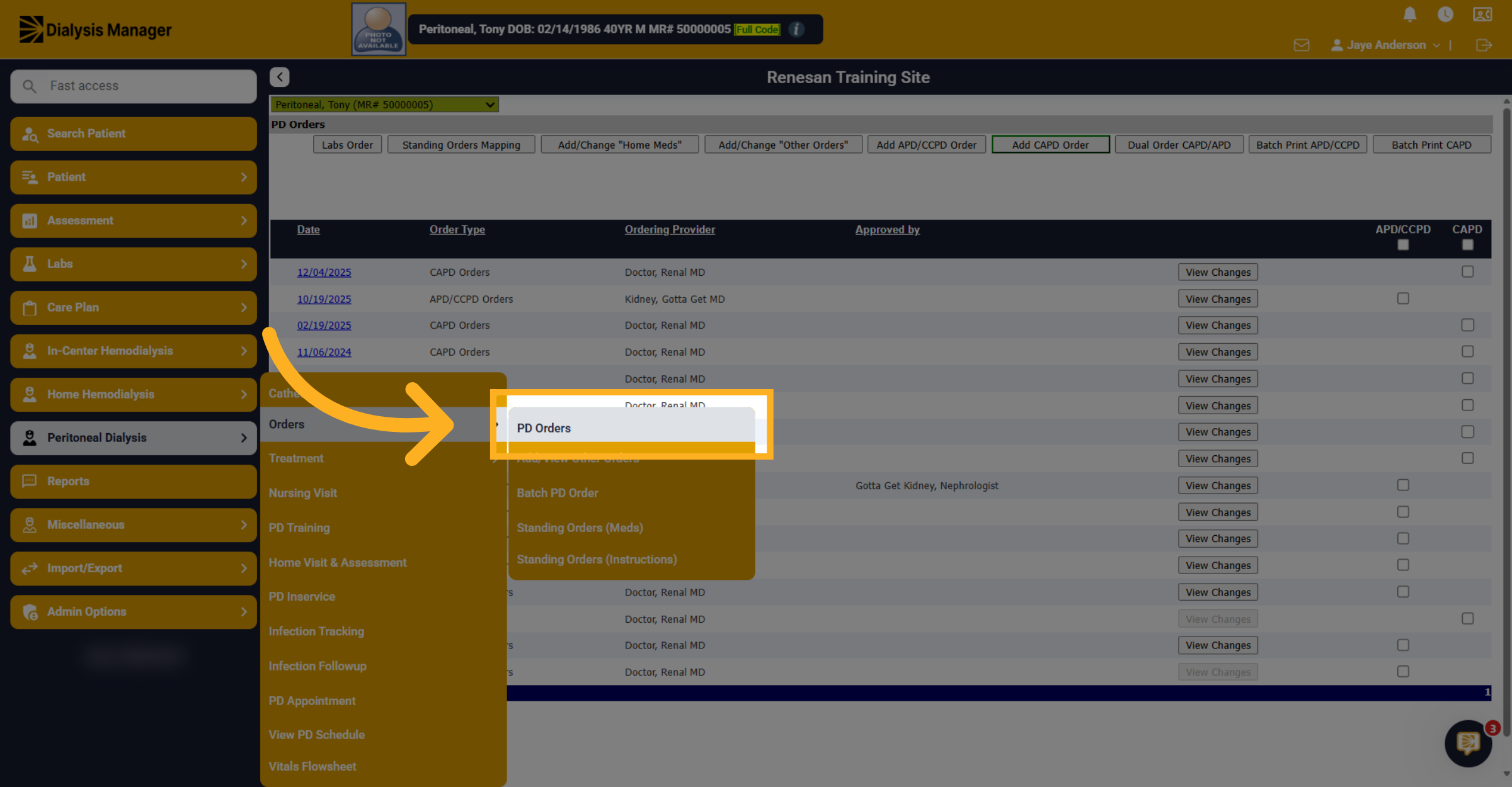 Access PD Orders Section