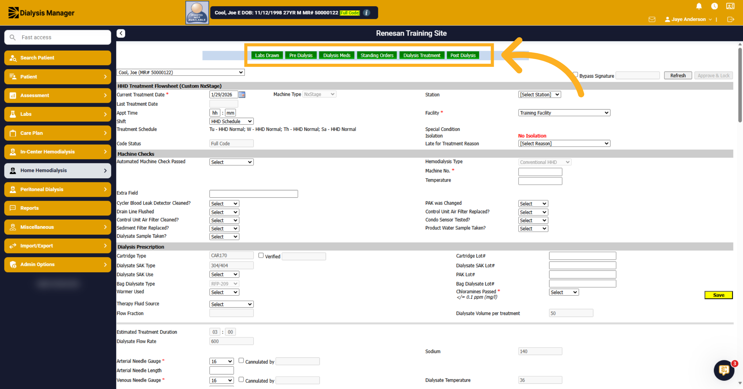 Access Pre Dialysis Tab