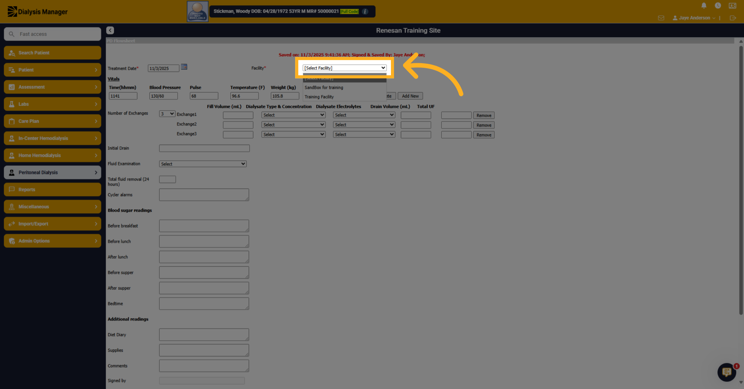 Choose Facility Dropdown